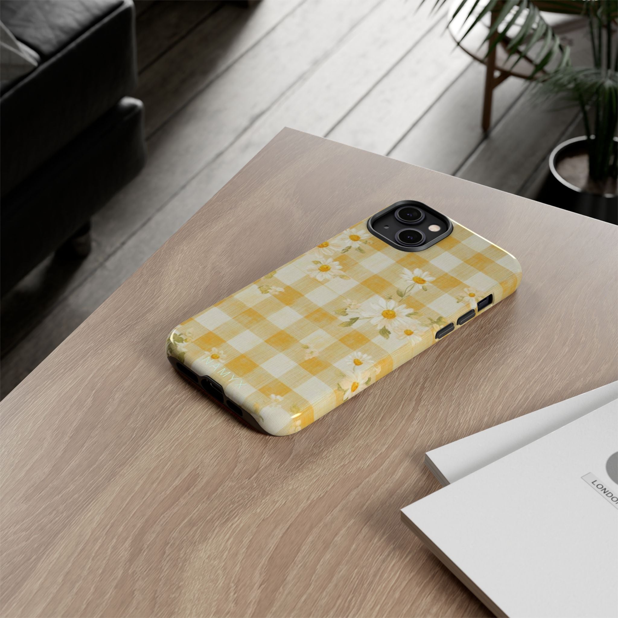 Daisy Gingham Tough Phone Case — Yellow Floral Protective Cover