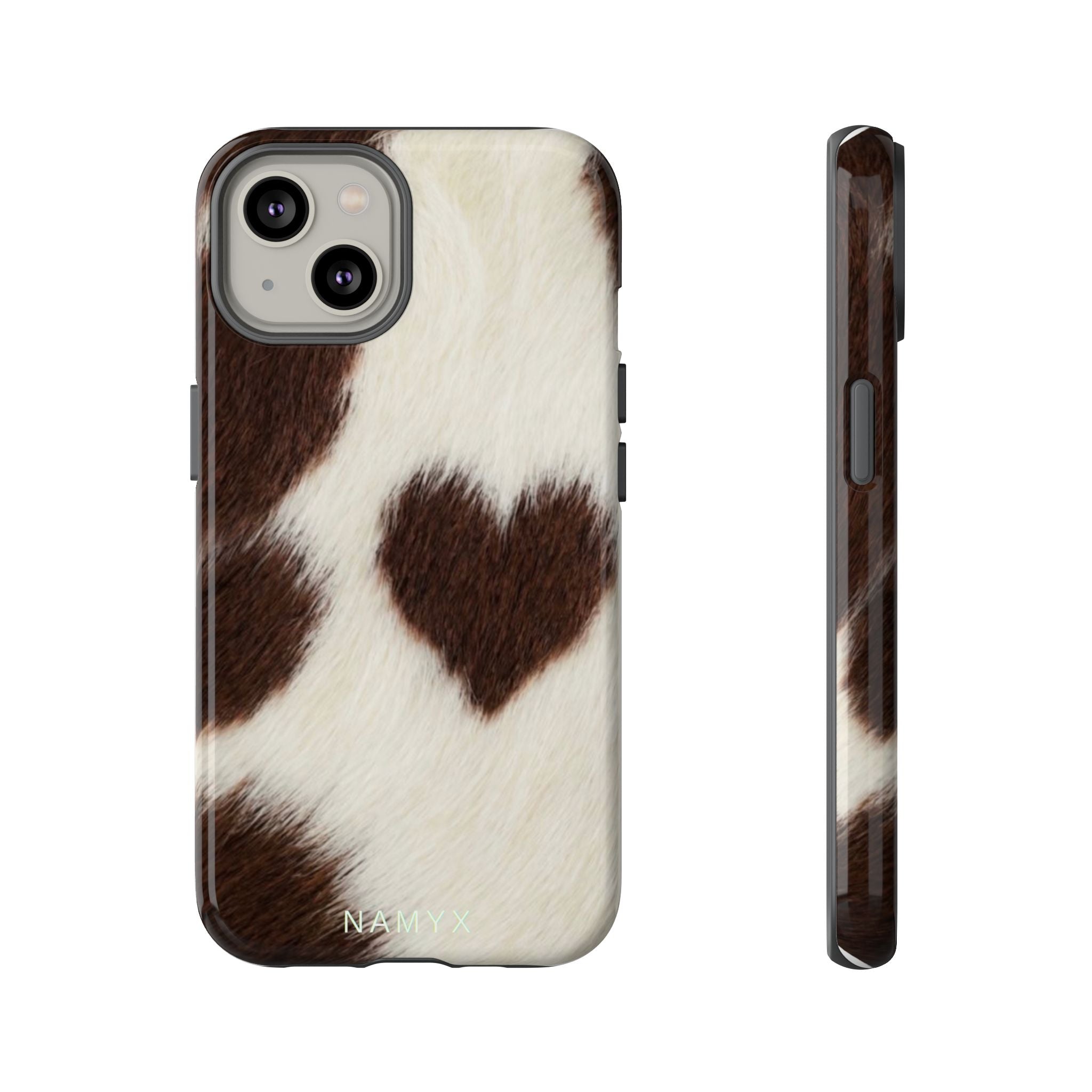 Cowhide Heart Phone Case — Cute Cow Print Protective iPhone Cover