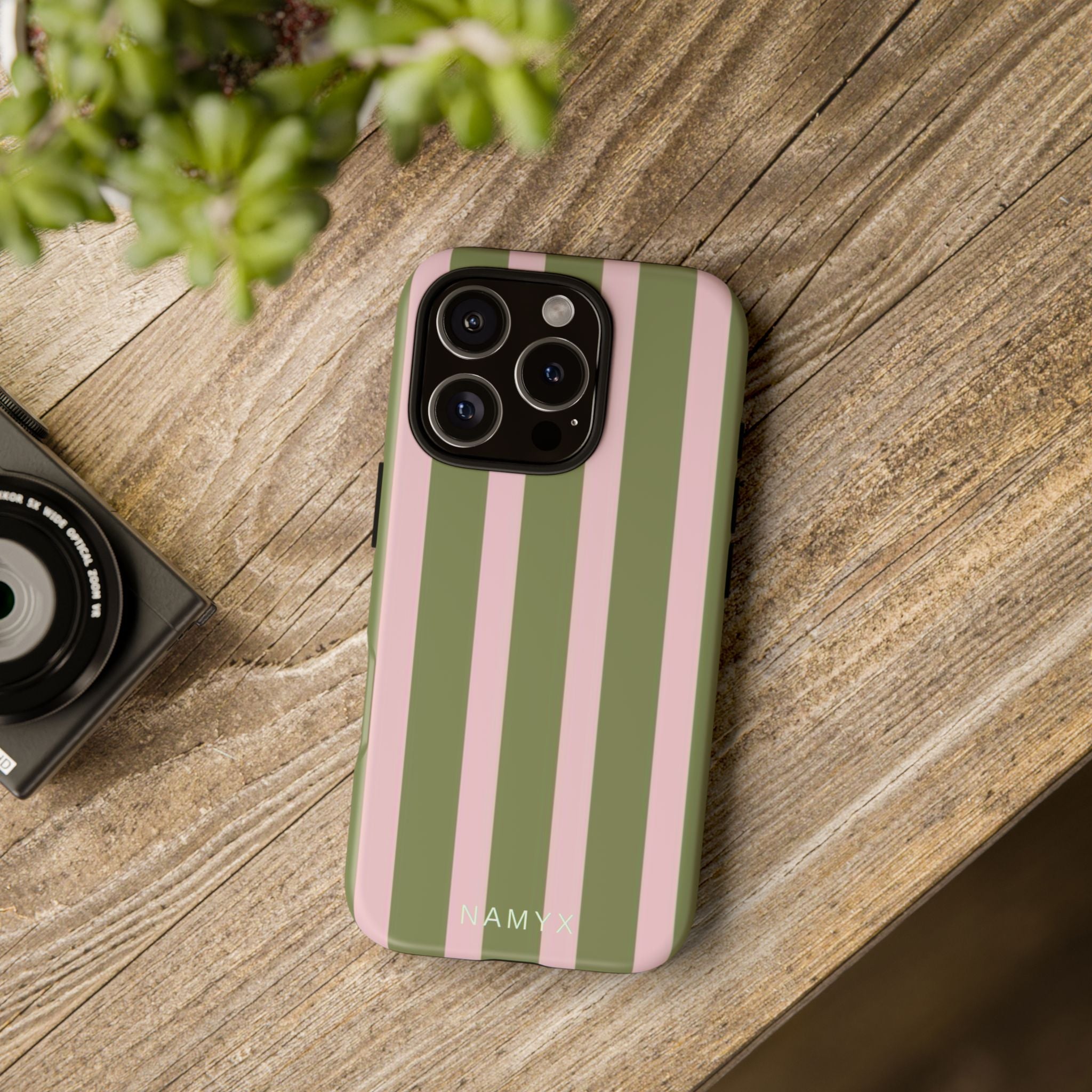 Striped Olive & Blush Tough Phone Case — Durable Protective Phone Cover