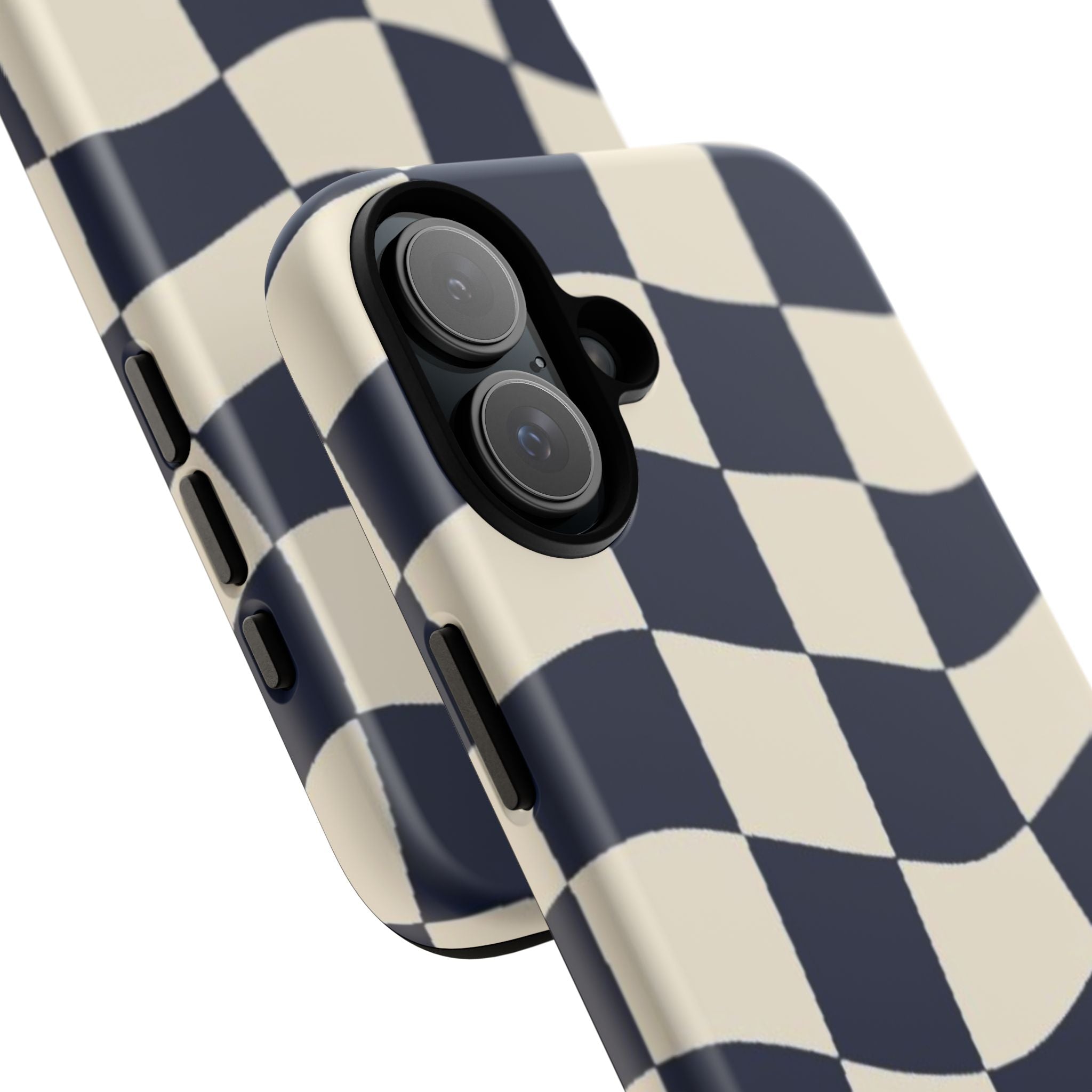 Wavy Checkered Phone Case – Retro Navy Racing Pattern Tough Case