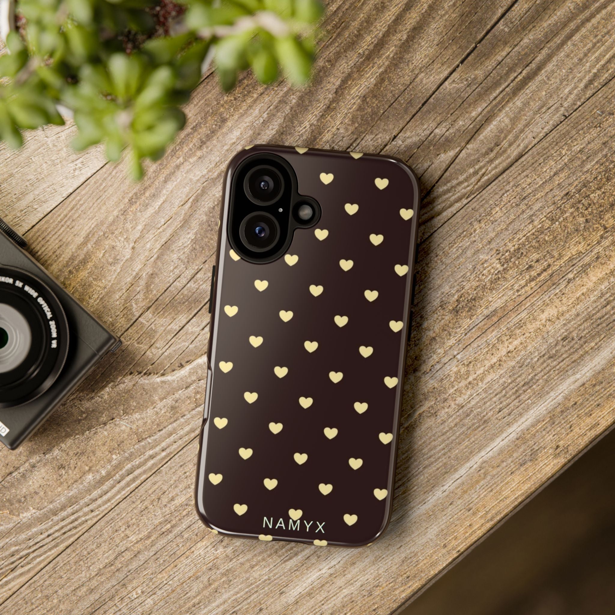Tough Case — Brown Phone Case with Cream Heart Pattern