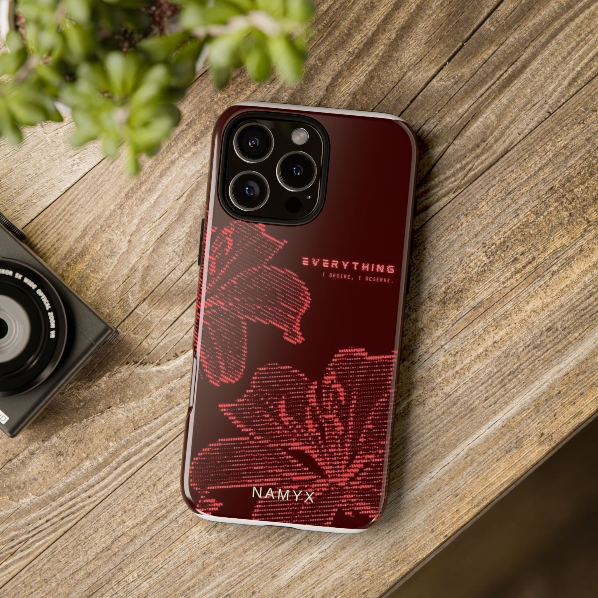 Floral Tough Phone Case — 'Everything' Burgundy Protective Cover