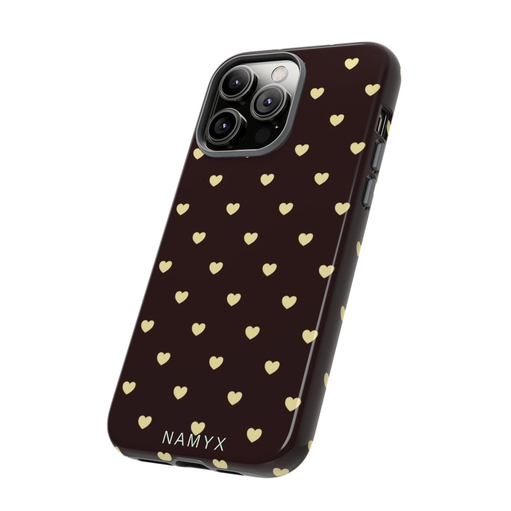 Tough Case — Brown Phone Case with Cream Heart Pattern