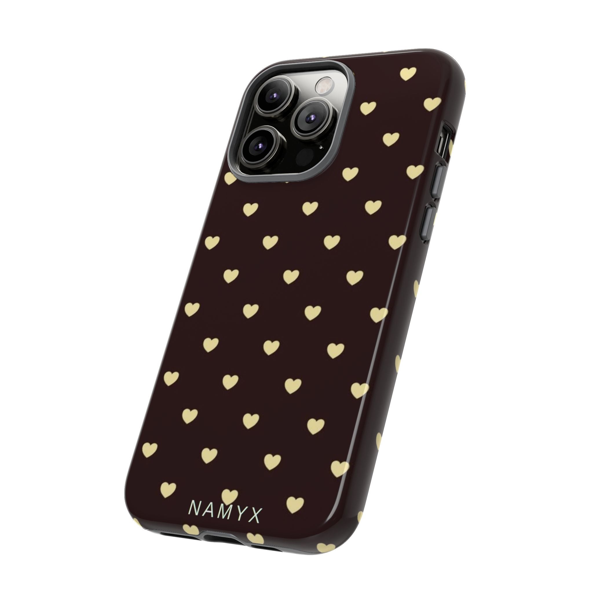 Tough Case — Brown Phone Case with Cream Heart Pattern