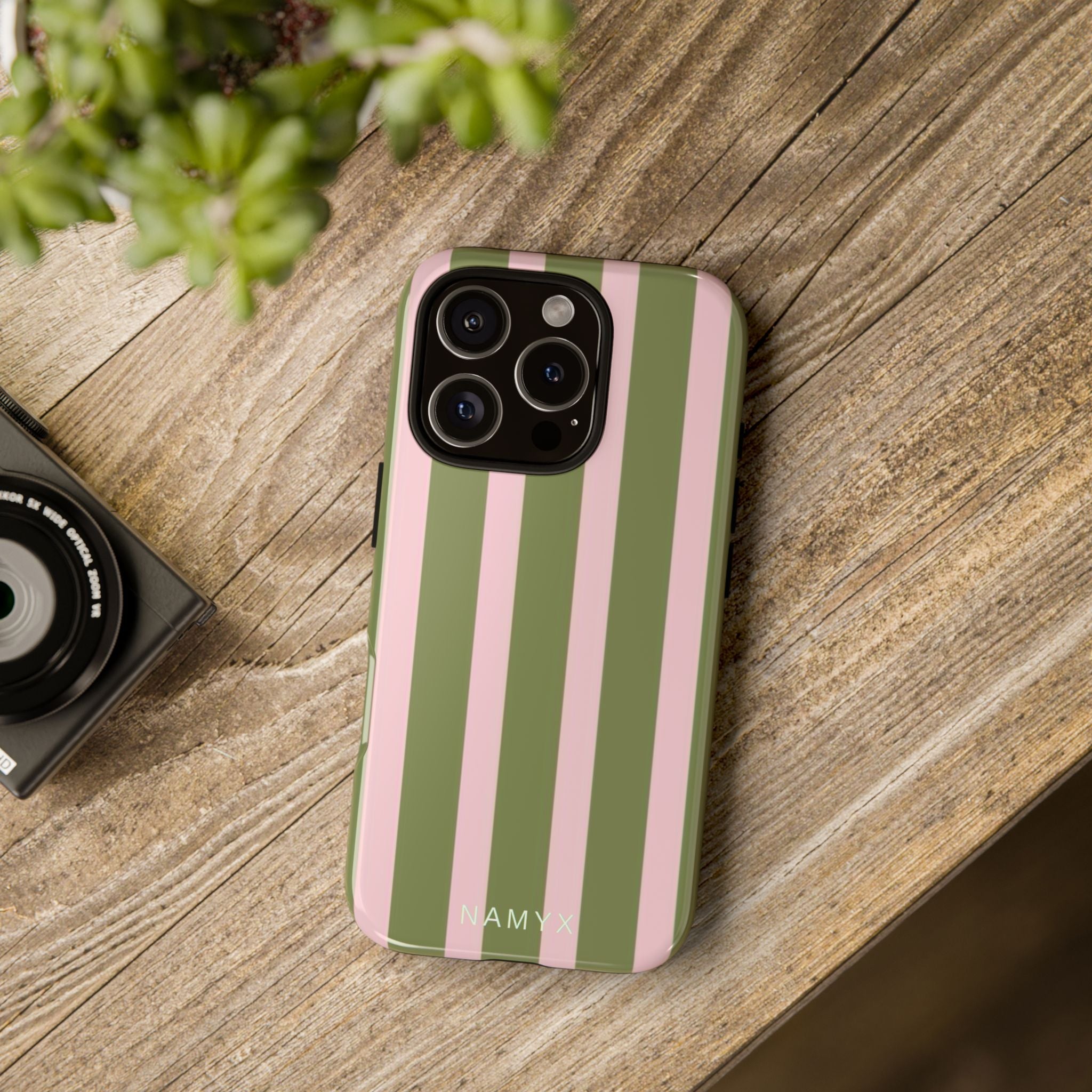 Striped Olive & Blush Tough Phone Case — Durable Protective Phone Cover
