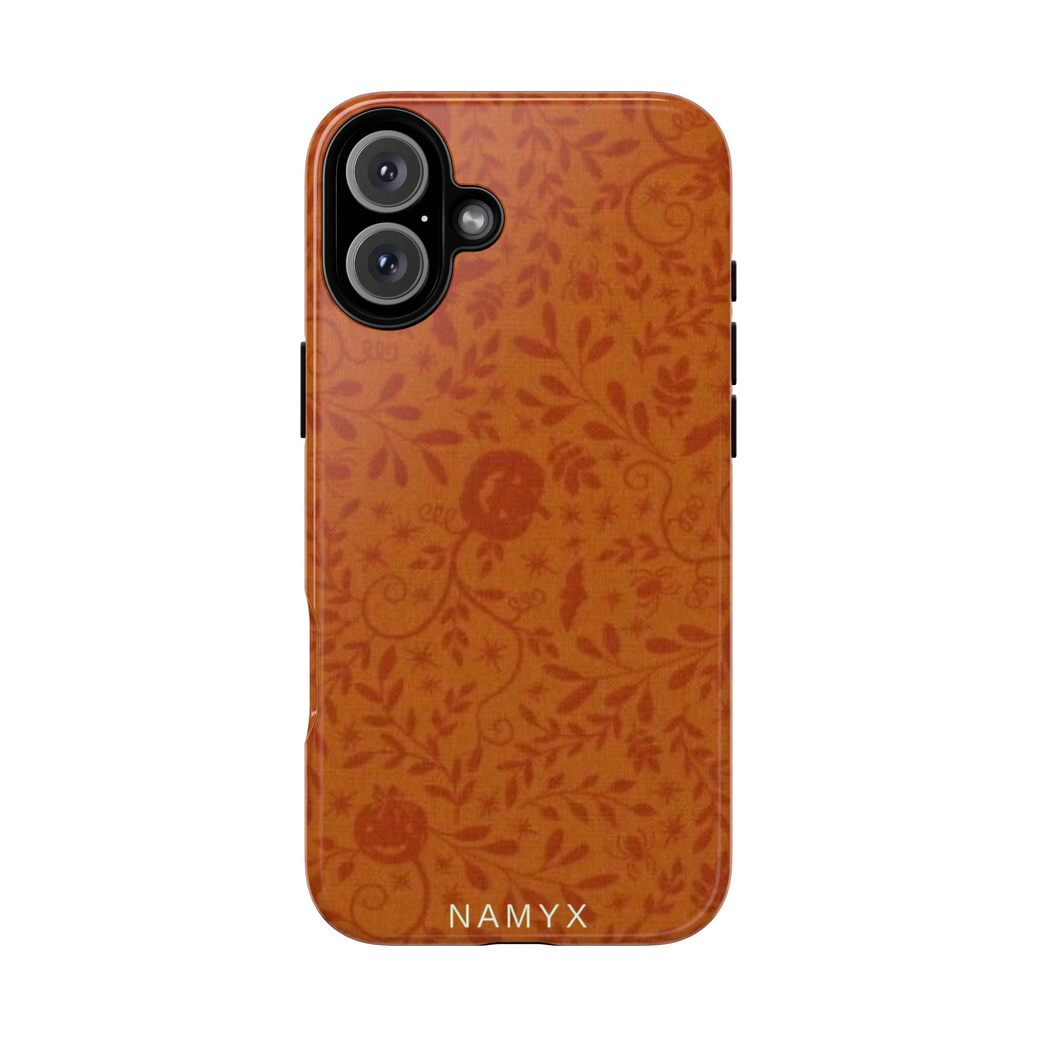 Floral Leather Phone Case — Rustic Orange Botanical Tough Case