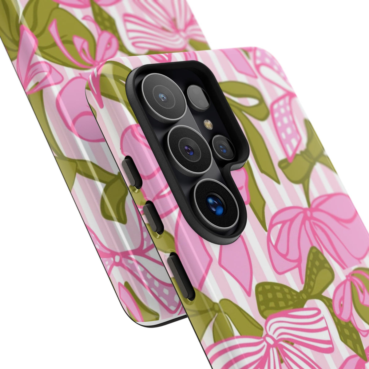 Bow Pattern Tough Case - Pink & Olive Floral Phone Cover