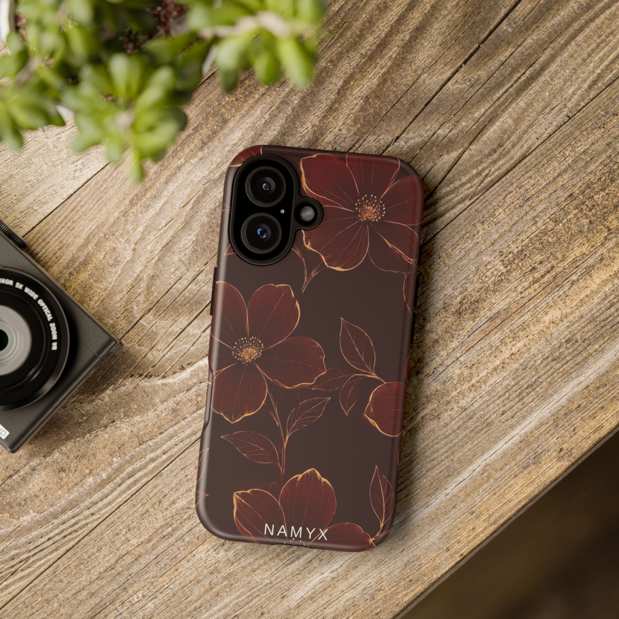 Floral Tough Case — Dark Red Botanical Phone Case
