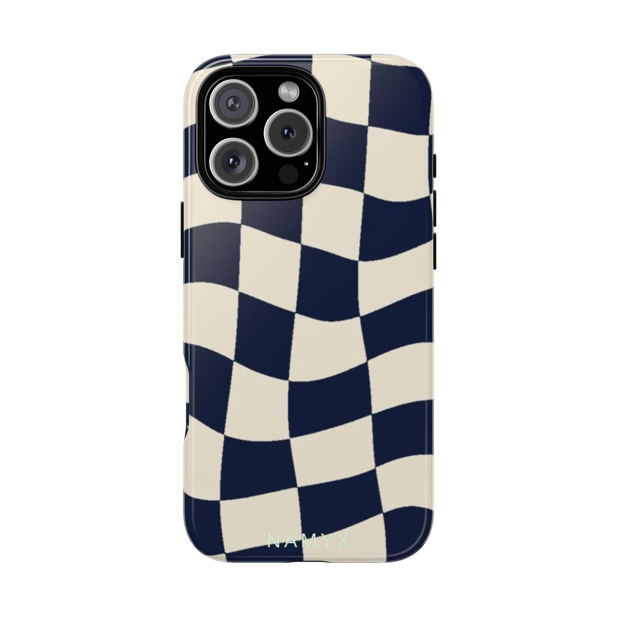Wavy Checkered Phone Case – Retro Navy Racing Pattern Tough Case