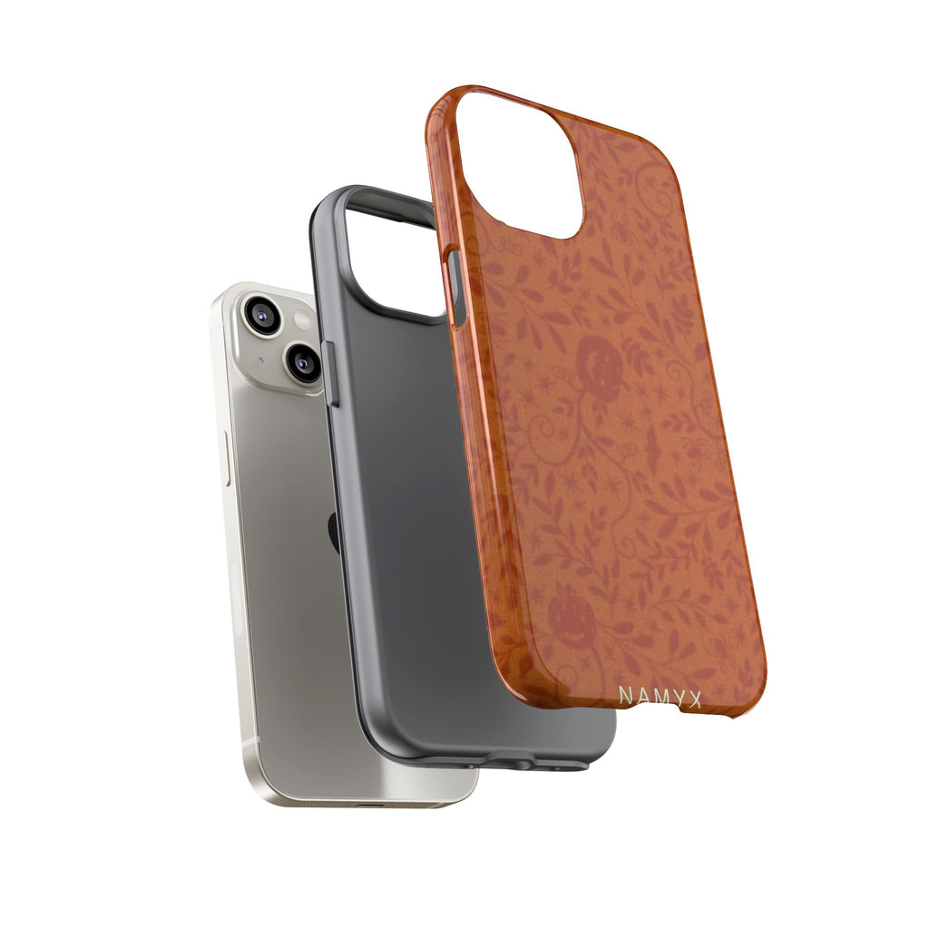 Floral Leather Phone Case — Rustic Orange Botanical Tough Case