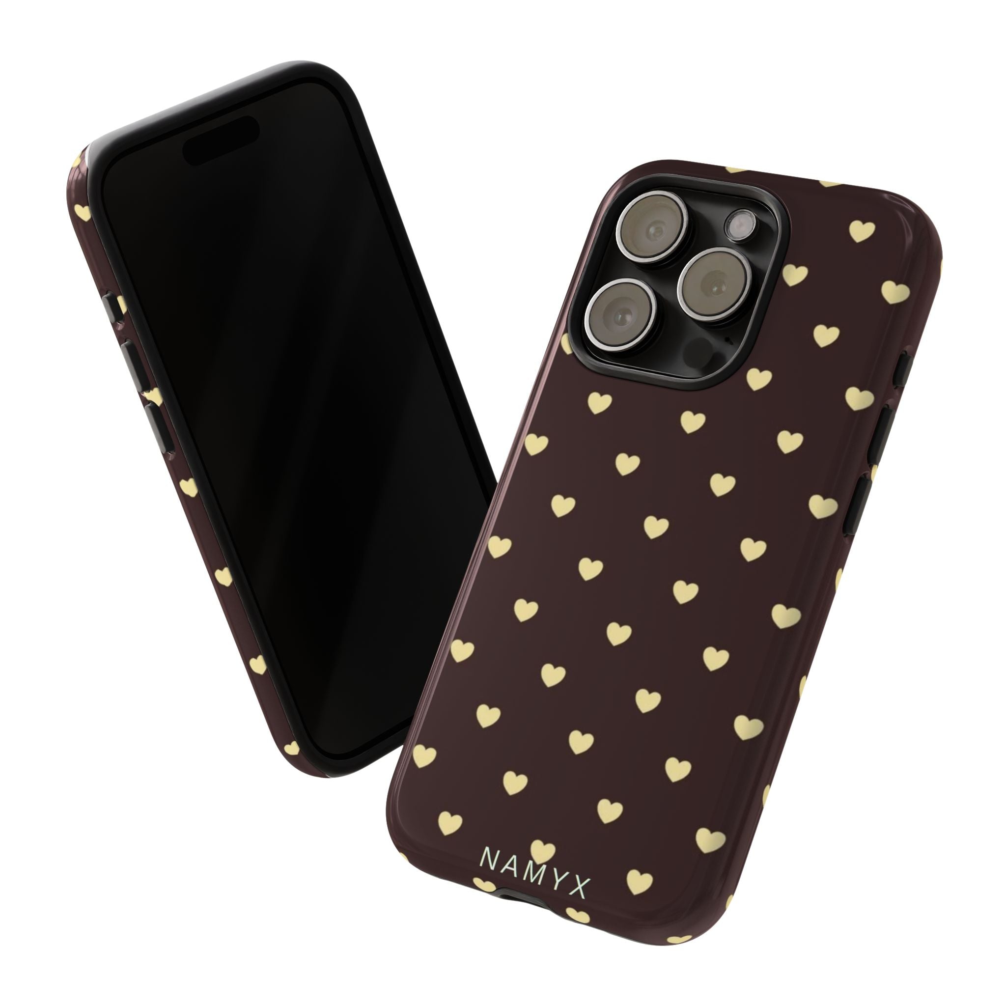 Tough Case — Brown Phone Case with Cream Heart Pattern