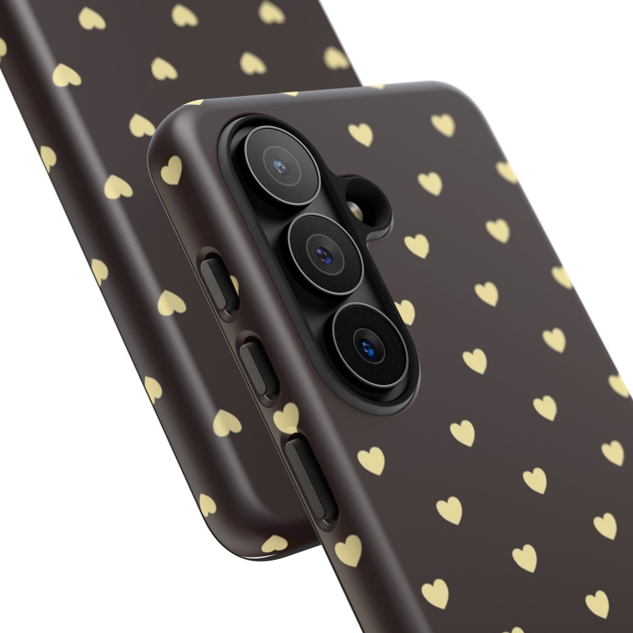 Tough Case — Brown Phone Case with Cream Heart Pattern