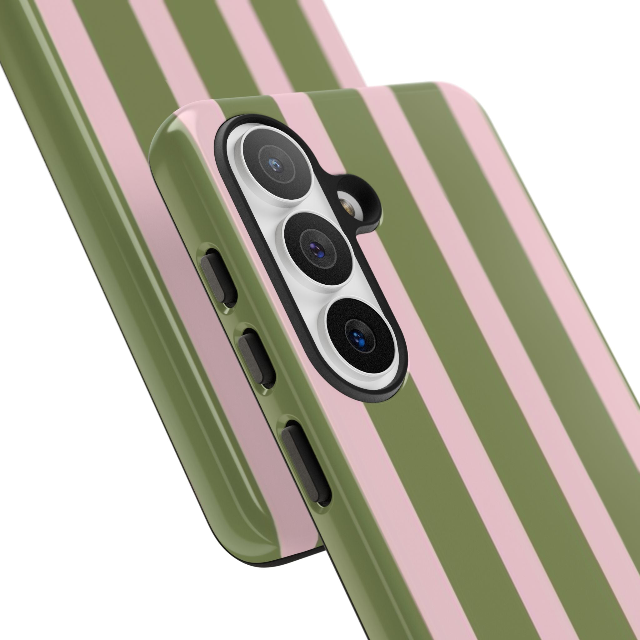 Striped Olive & Blush Tough Phone Case — Durable Protective Phone Cover
