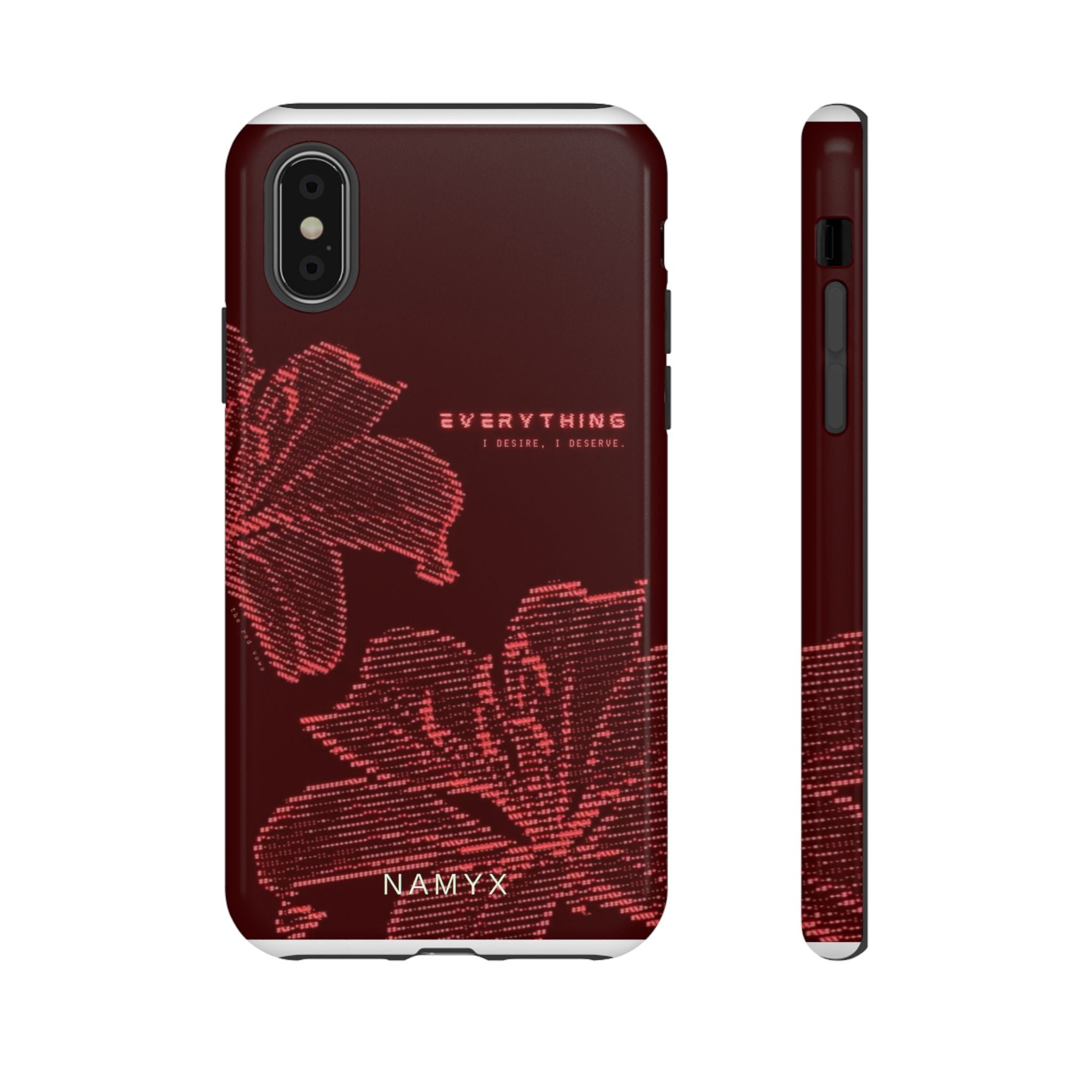 Floral Tough Phone Case — 'Everything' Burgundy Protective Cover