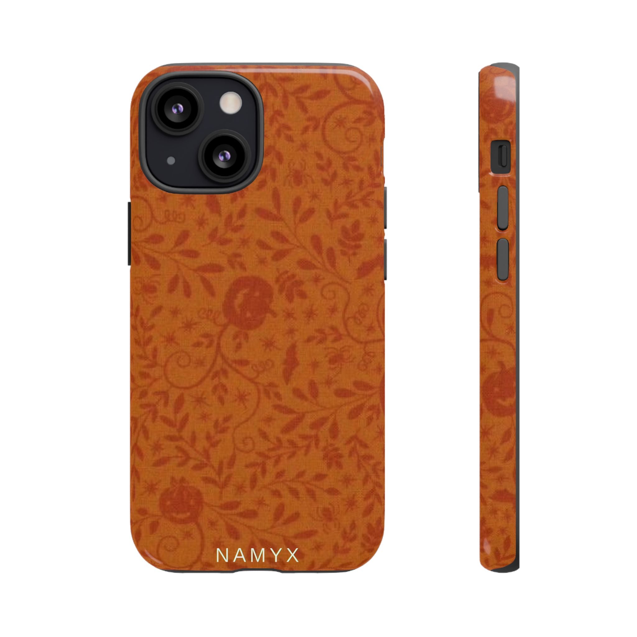 Floral Leather Phone Case — Rustic Orange Botanical Tough Case