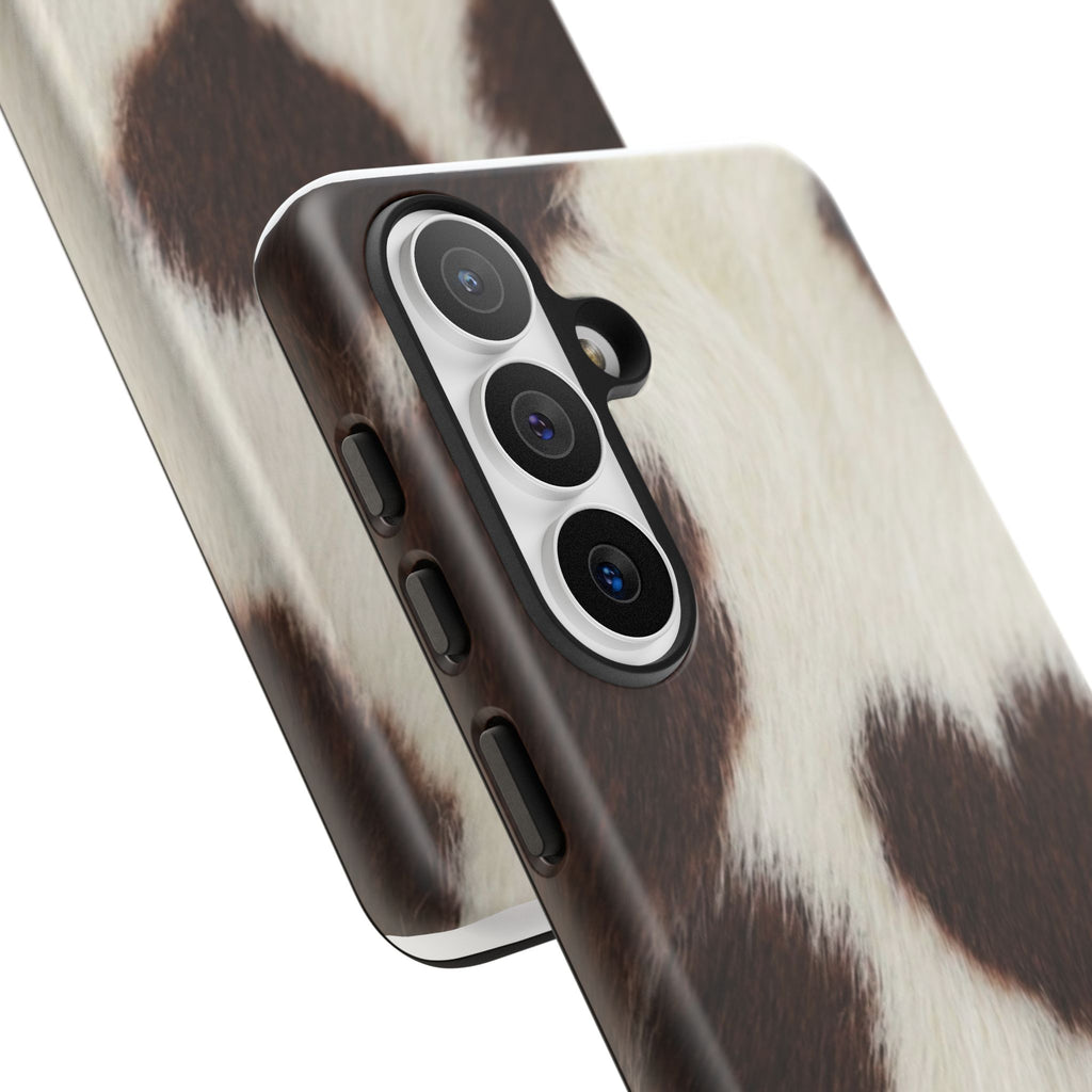 Cowhide Heart Phone Case — Cute Cow Print Protective iPhone Cover