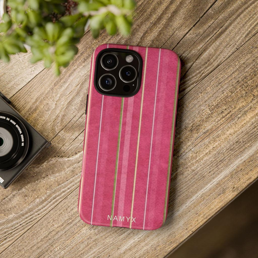Pink Vertical Stripe Tough Phone Case — Durable Protective iPhone Cover with Subtle Vintage Stripes