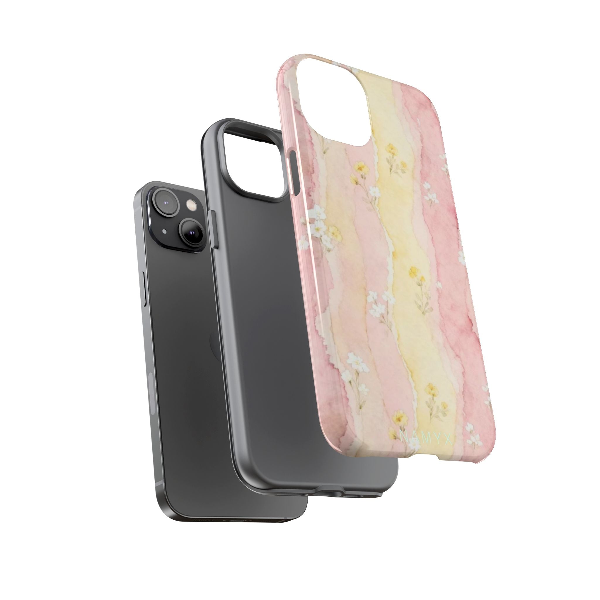Floral Watercolor Tough Phone Case — Pink & Yellow Daisy Protective Cover