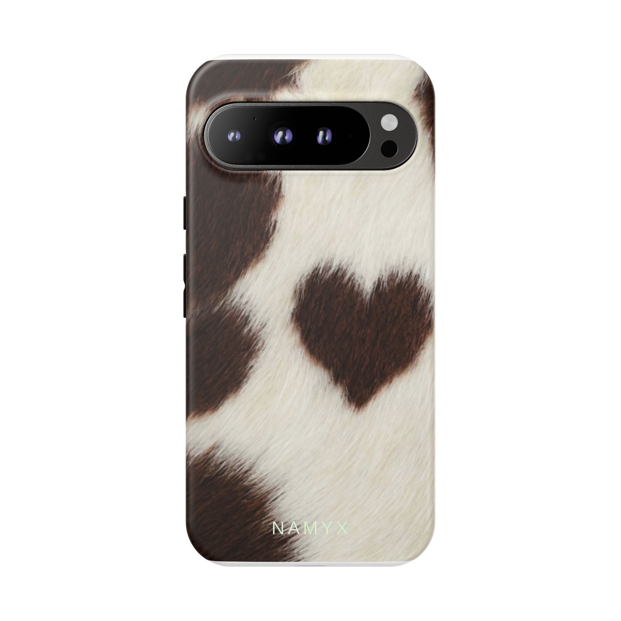 Cowhide Heart Phone Case — Cute Cow Print Protective iPhone Cover