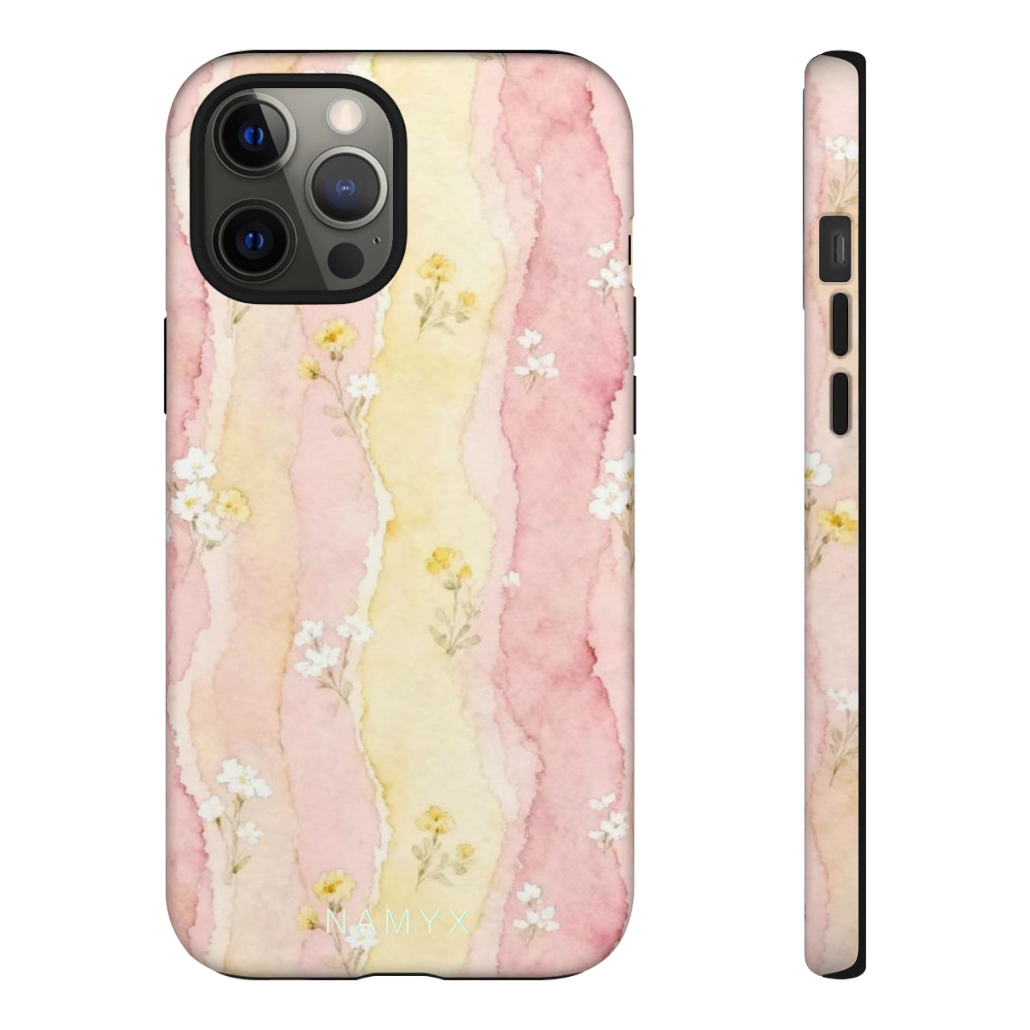 Floral Watercolor Tough Phone Case — Pink & Yellow Daisy Protective Cover
