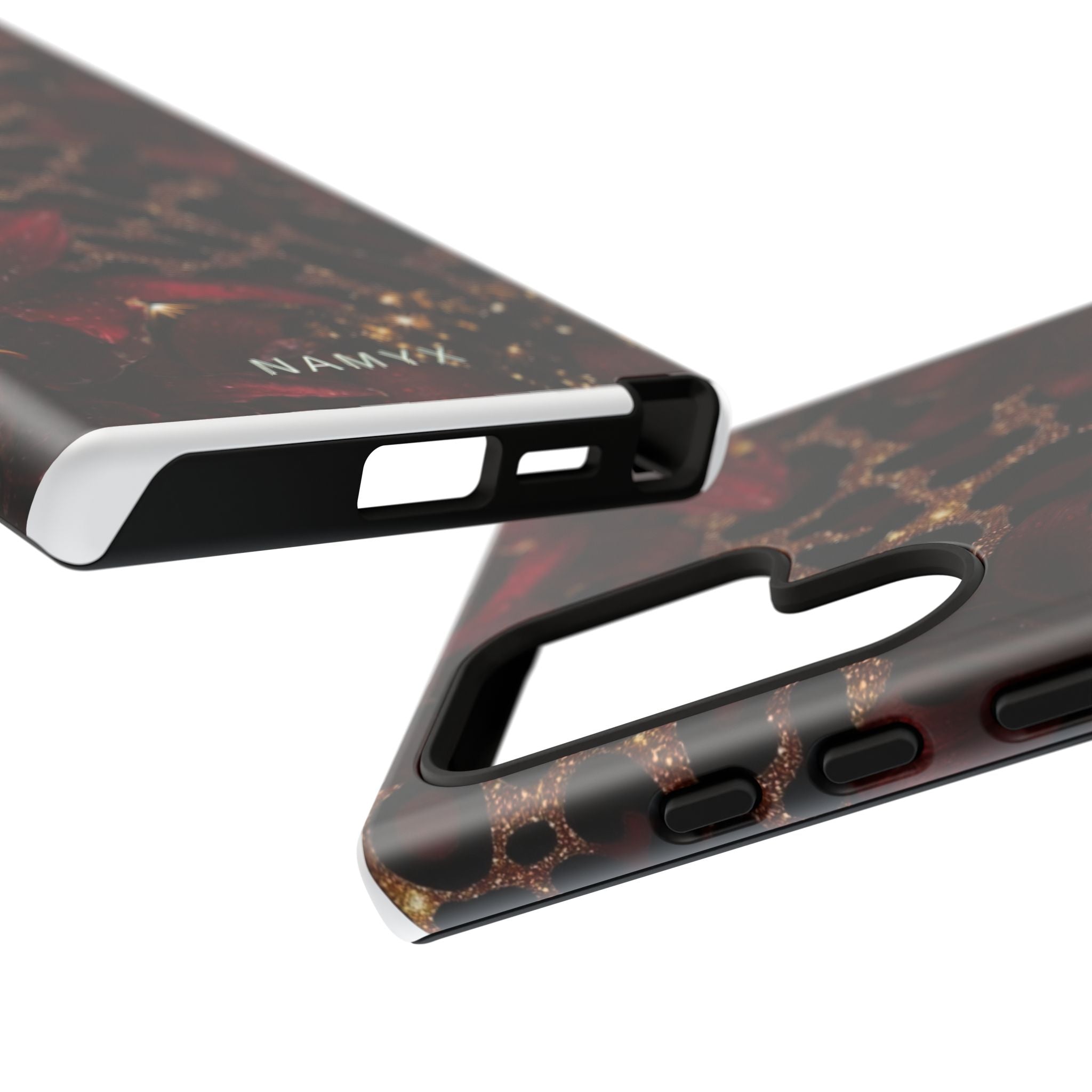 Protective Phone Case — Burgundy Floral & Gold Leopard Print Tough Case