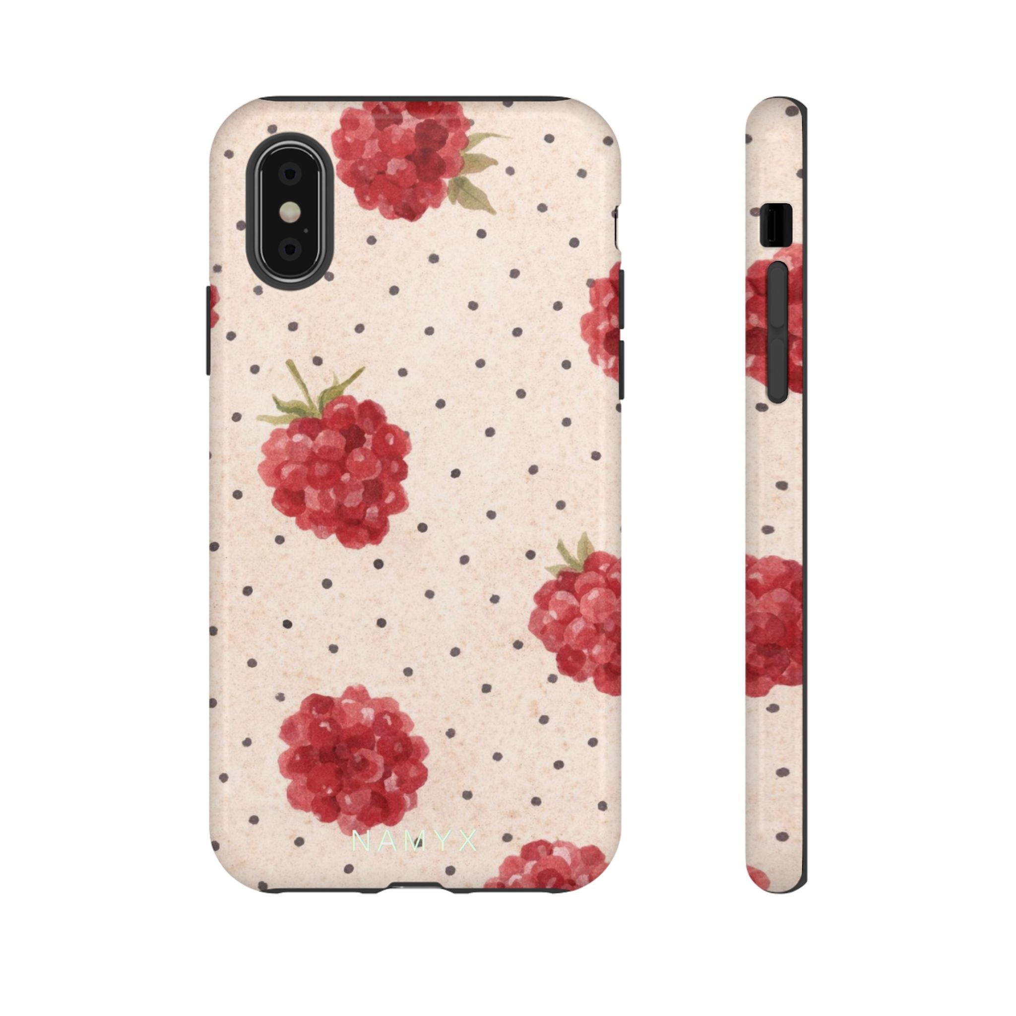 Raspberry Dotted Tough Phone Case — Vintage Floral Protective Cover