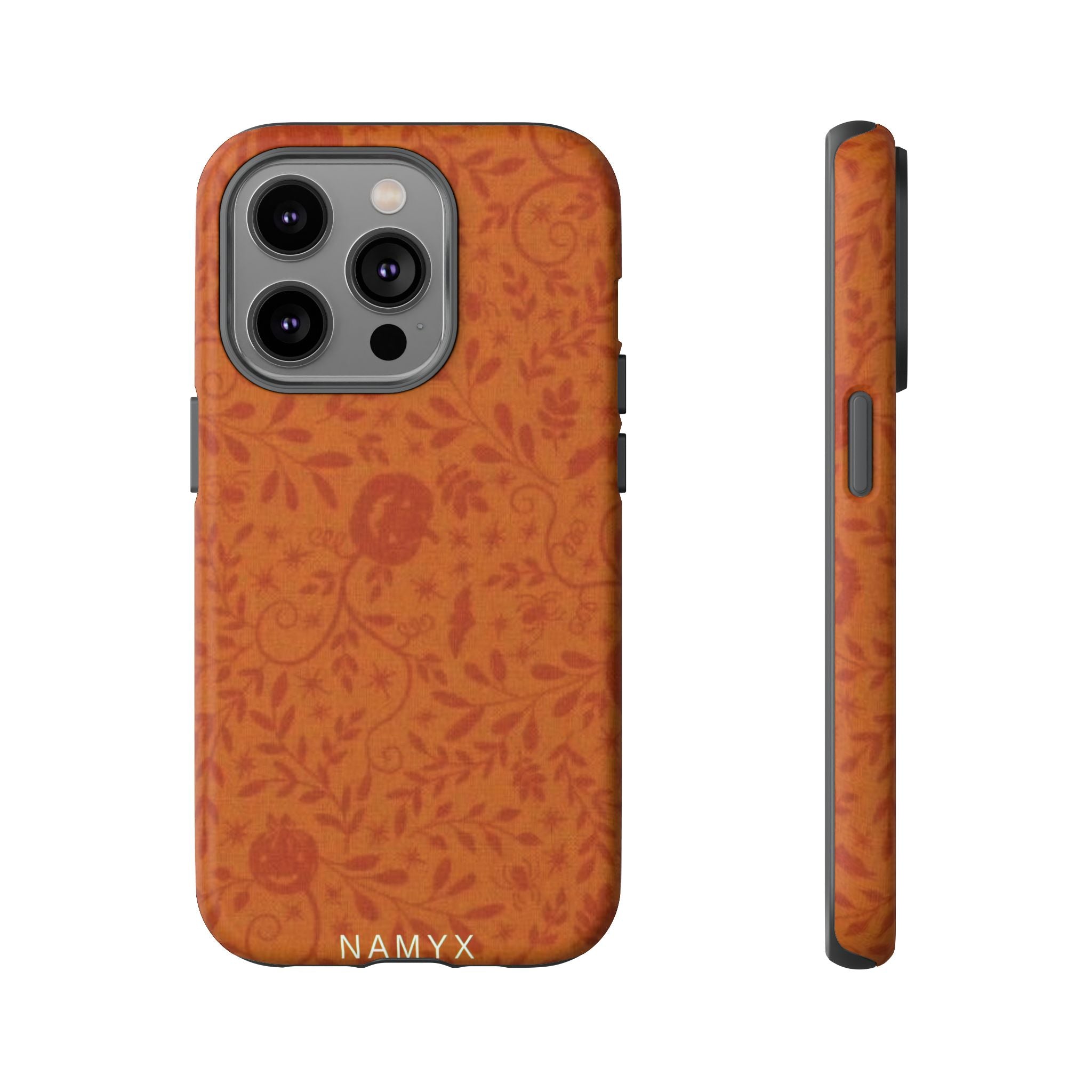 Floral Leather Phone Case — Rustic Orange Botanical Tough Case