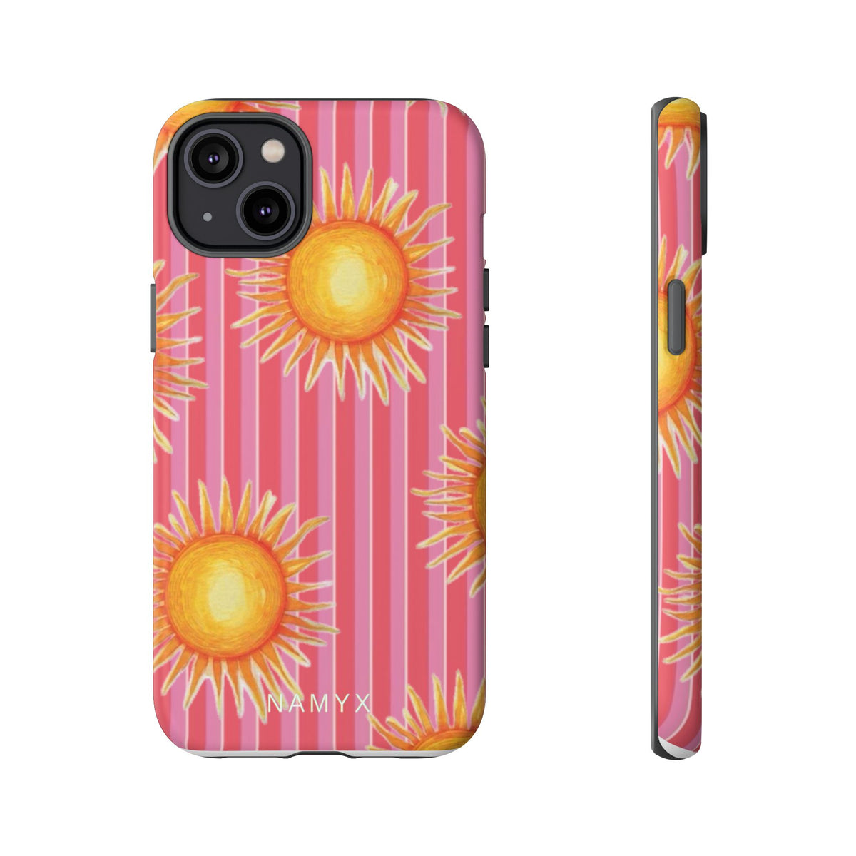 Sunburst Stripe Tough Phone Case — Bright Yellow Sun Pattern on Pink
