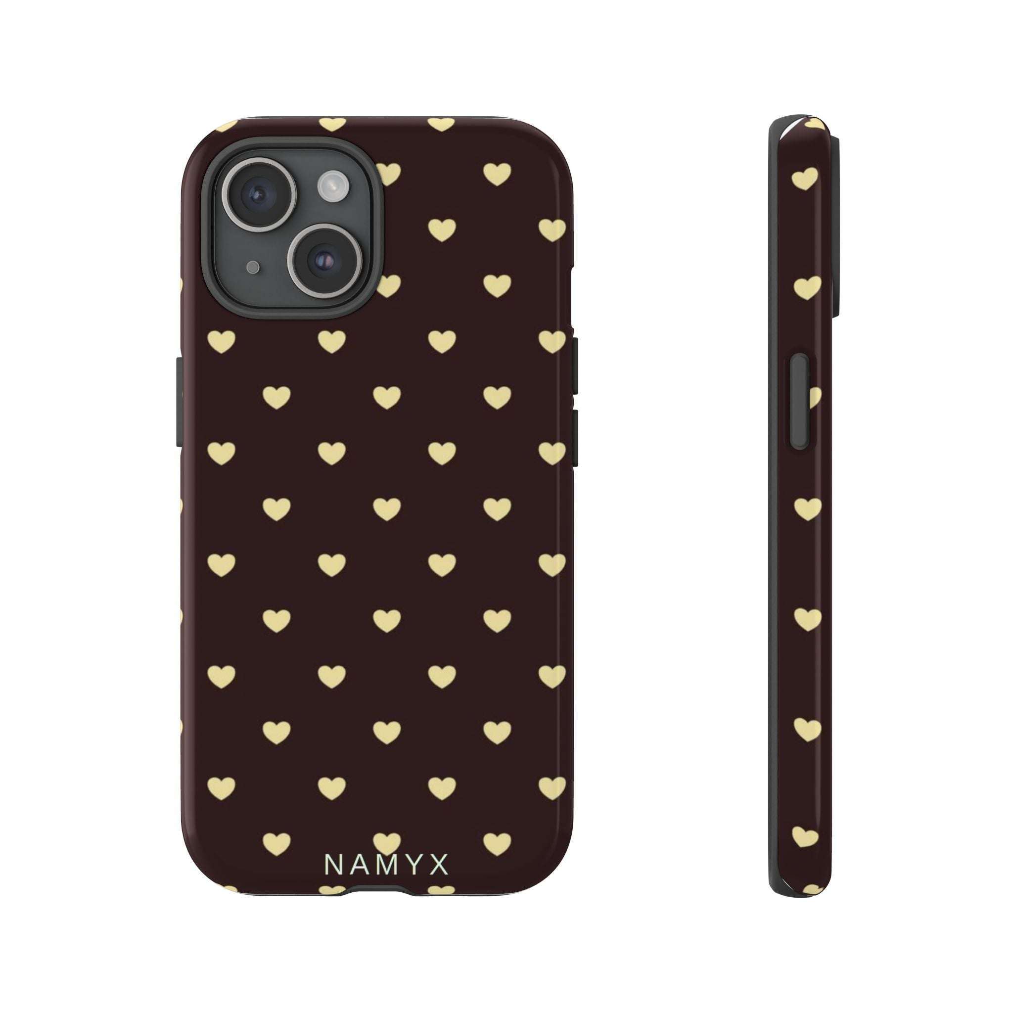 Tough Case — Brown Phone Case with Cream Heart Pattern