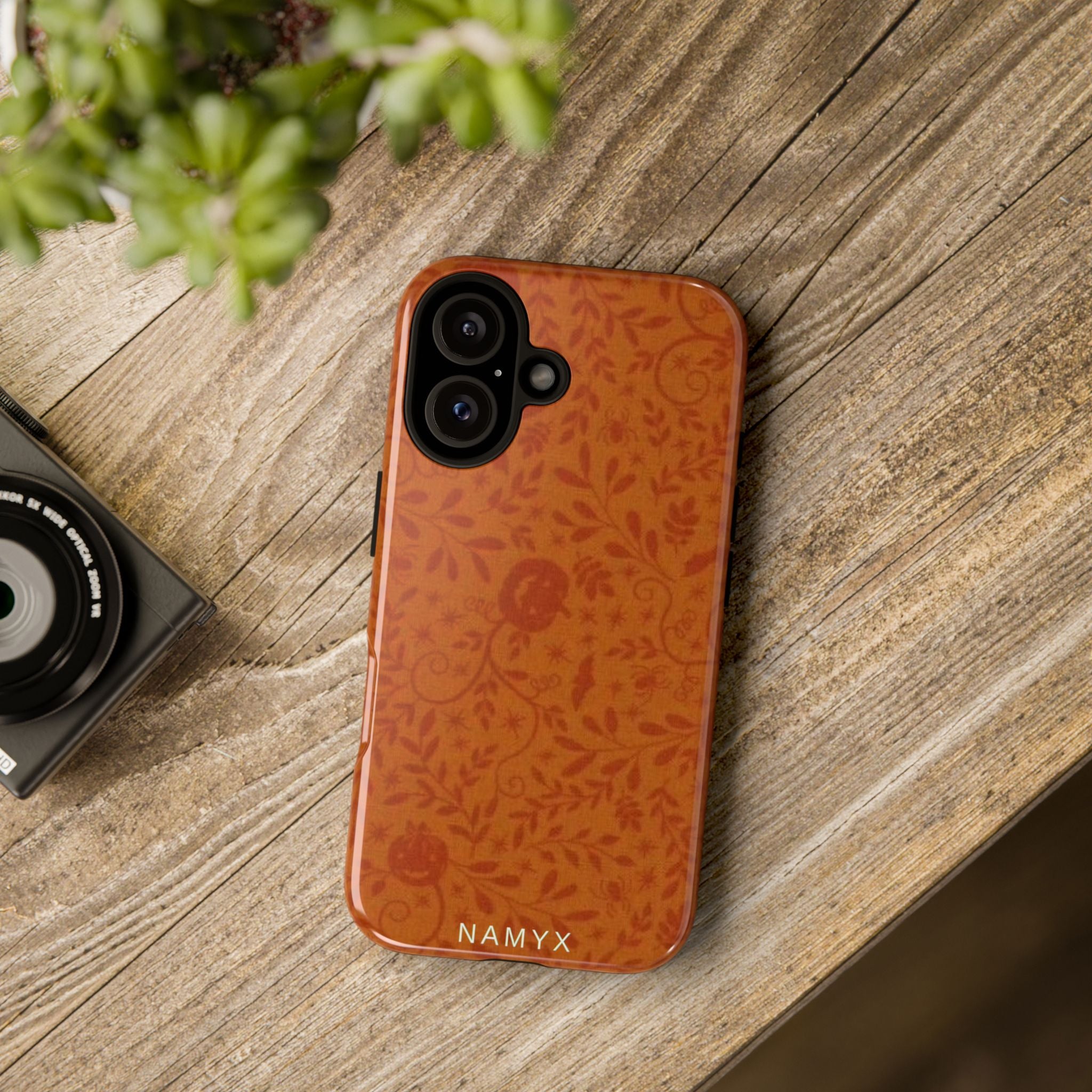 Floral Leather Phone Case — Rustic Orange Botanical Tough Case