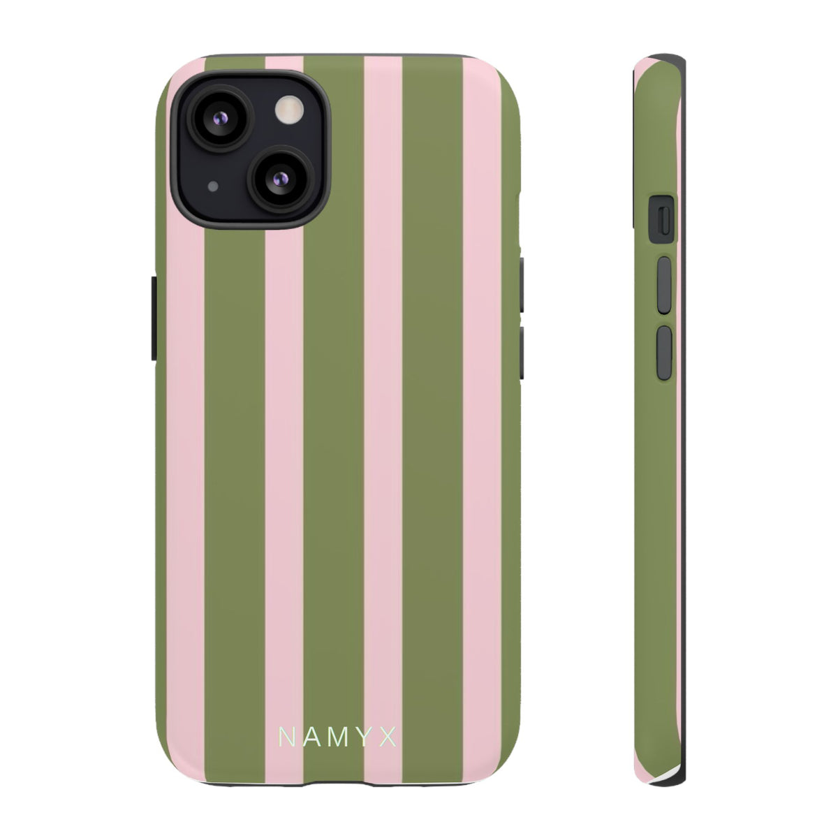 Striped Olive & Blush Tough Phone Case — Durable Protective Phone Cover