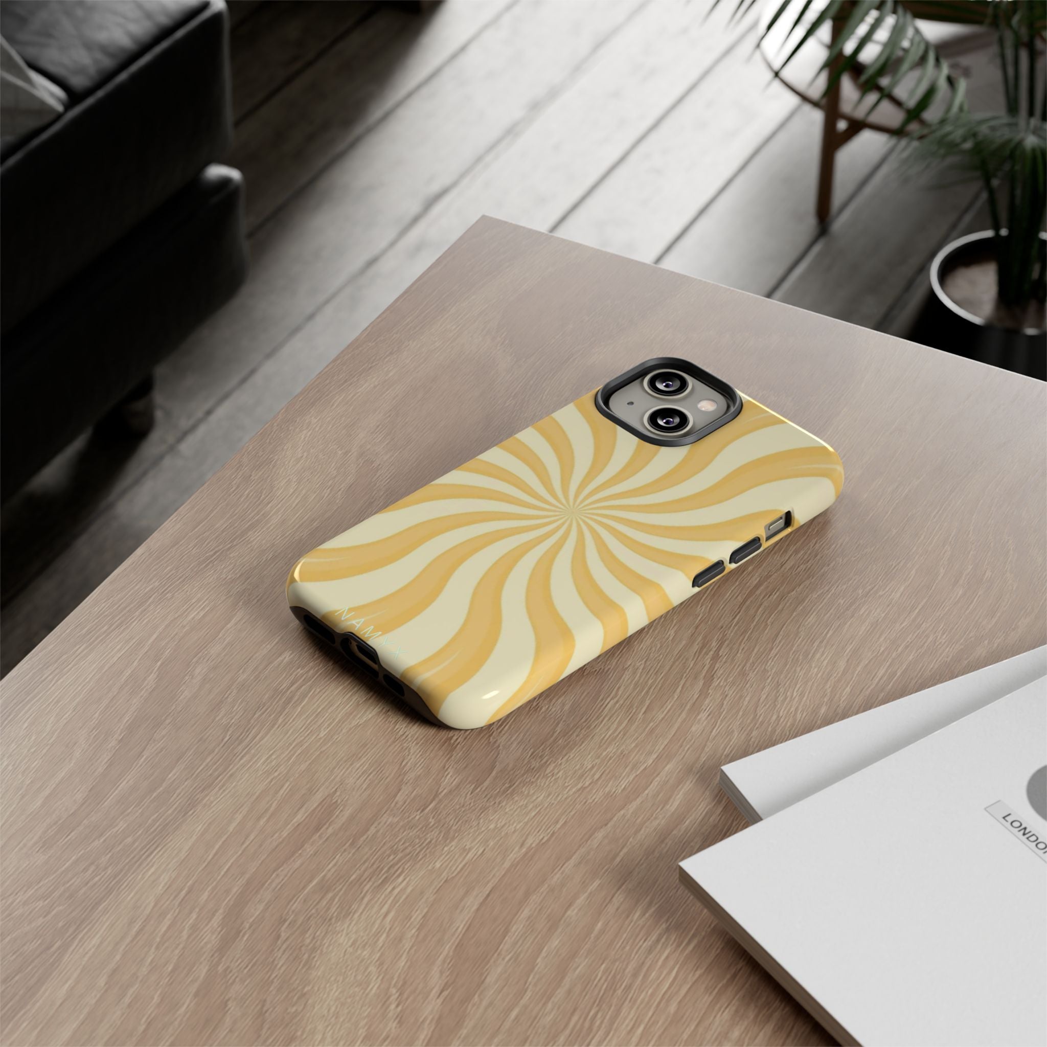 Phone Case — Retro Yellow Swirl Tough Protective Cover