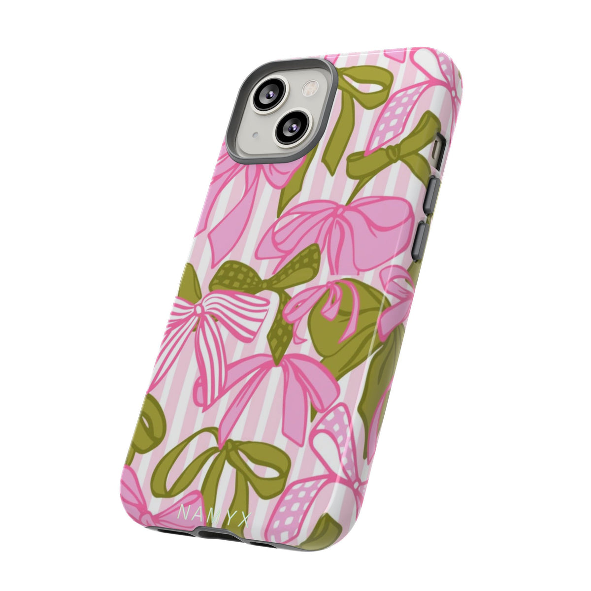 Bow Pattern Tough Case - Pink & Olive Floral Phone Cover