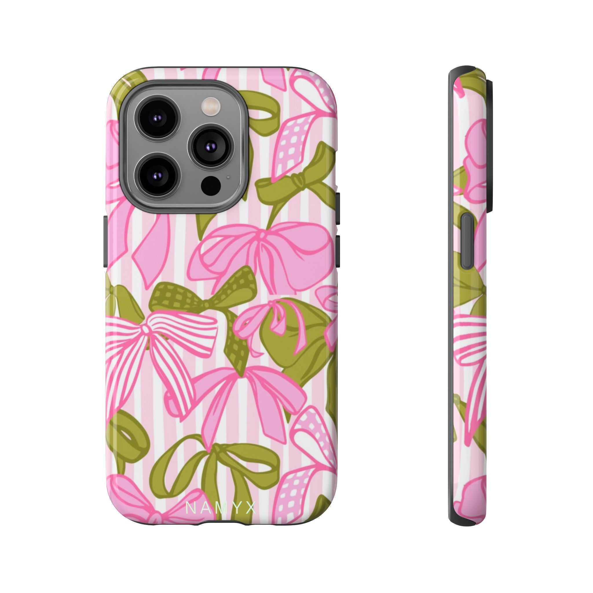 Bow Pattern Tough Case - Pink & Olive Floral Phone Cover