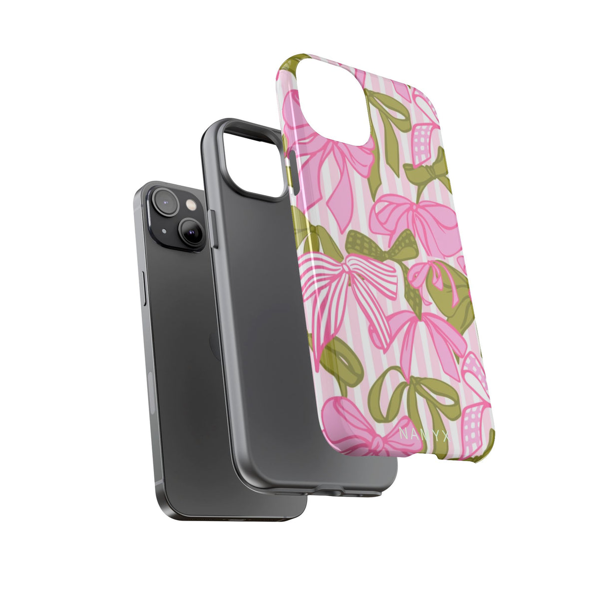Bow Pattern Tough Case - Pink & Olive Floral Phone Cover