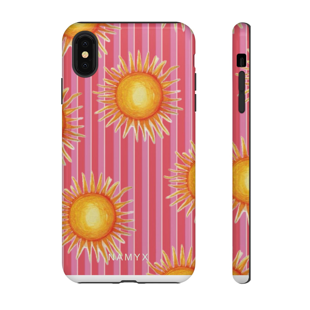 Sunburst Stripe Tough Phone Case — Bright Yellow Sun Pattern on Pink