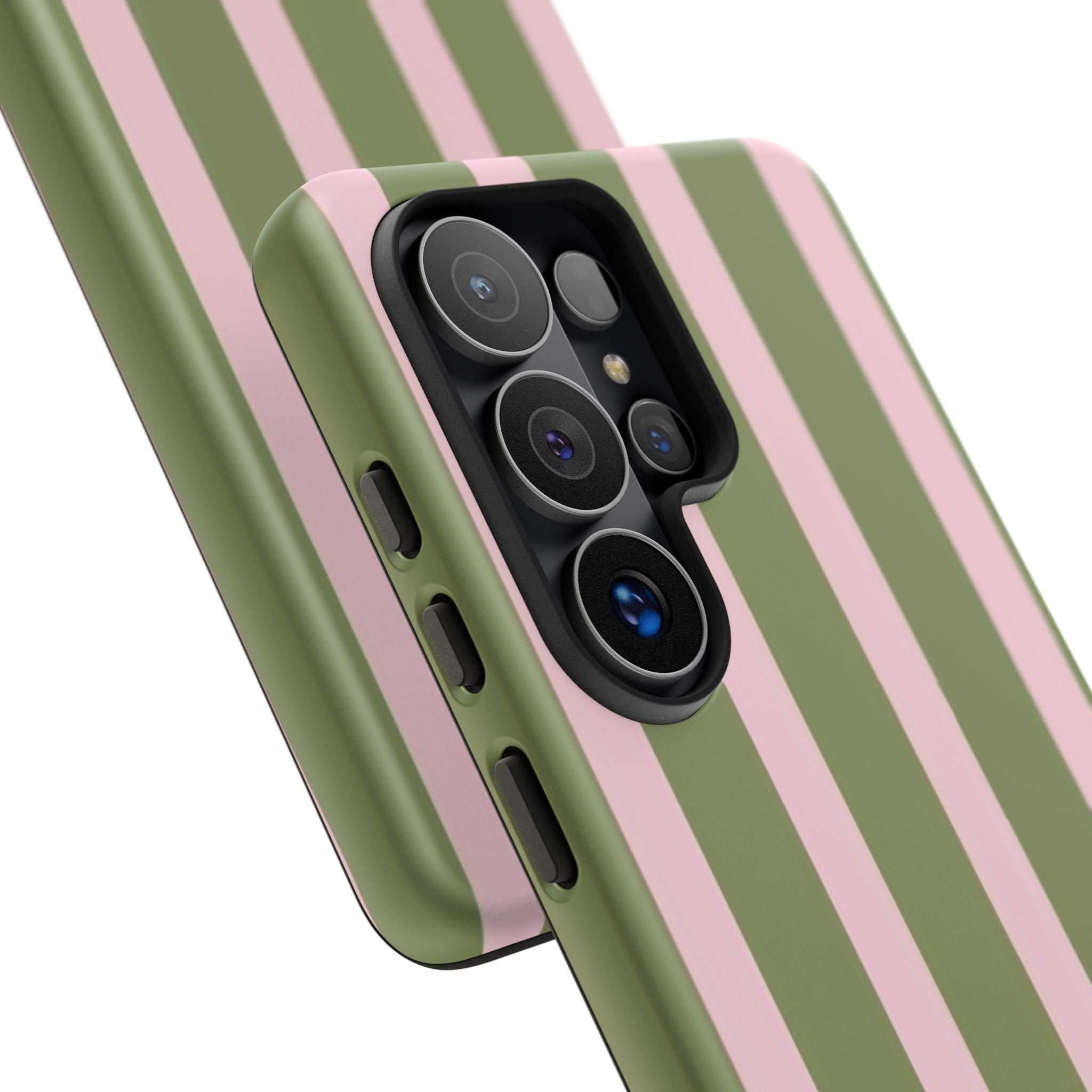 Striped Olive & Blush Tough Phone Case — Durable Protective Phone Cover