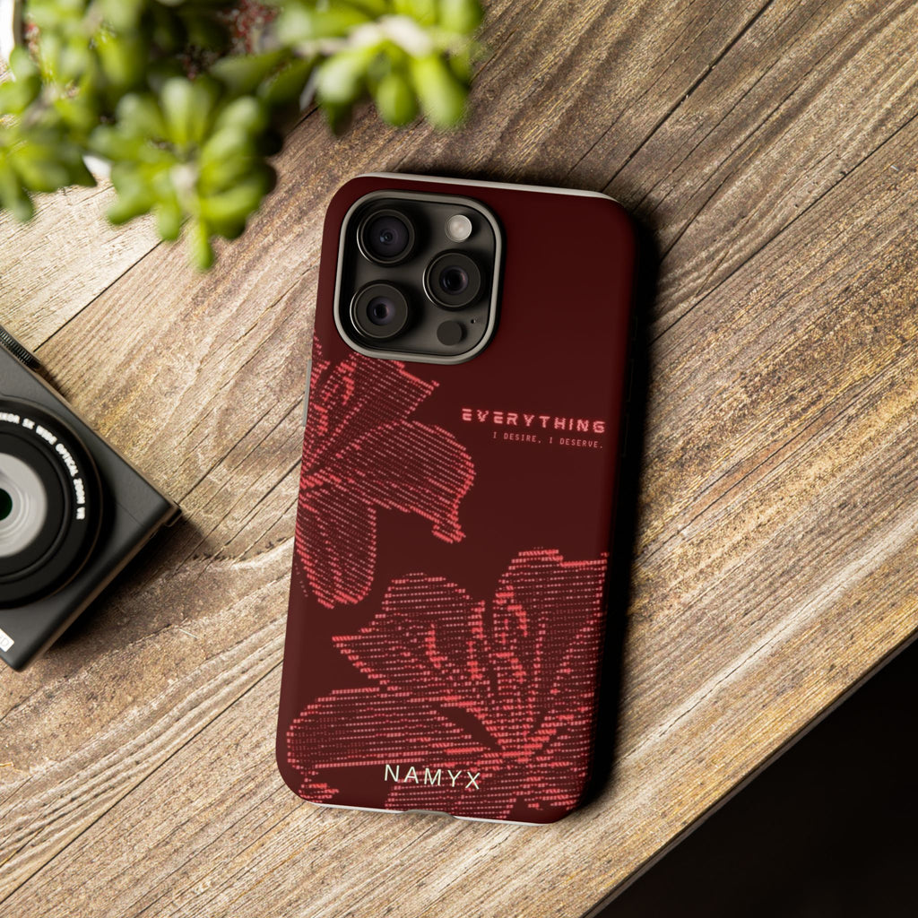 Floral Tough Phone Case — 'Everything' Burgundy Protective Cover