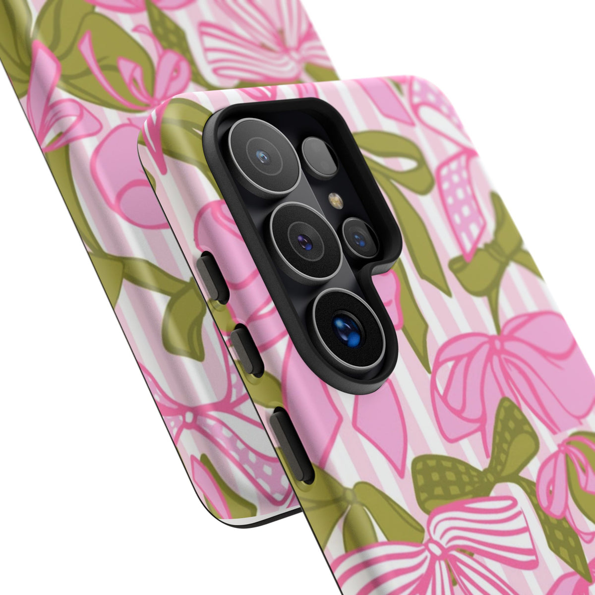 Bow Pattern Tough Case - Pink & Olive Floral Phone Cover
