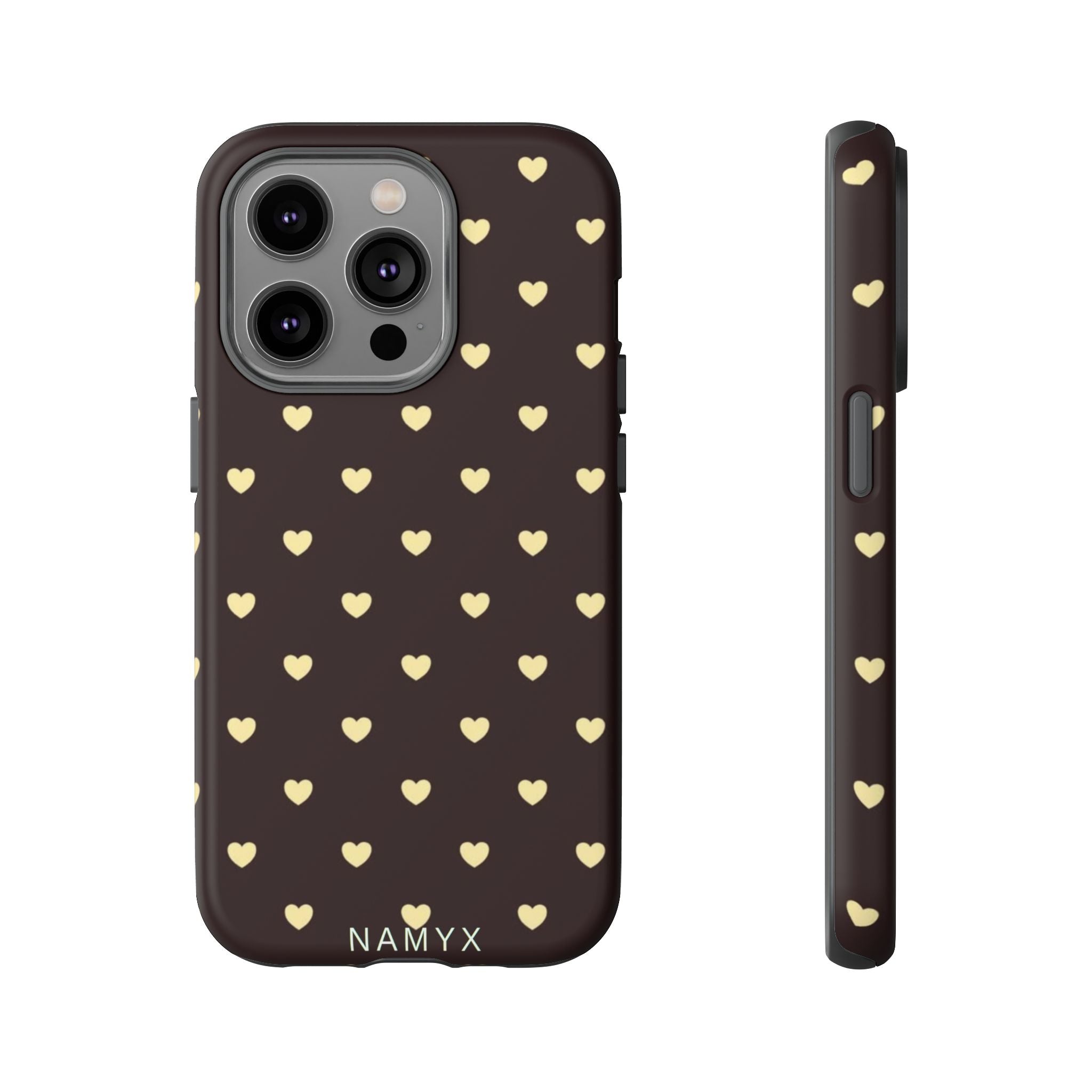 Tough Case — Brown Phone Case with Cream Heart Pattern