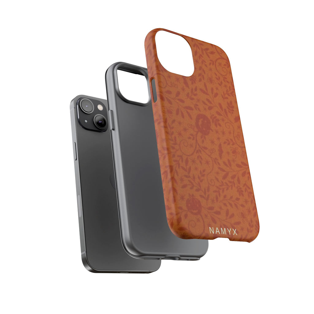 Floral Leather Phone Case — Rustic Orange Botanical Tough Case