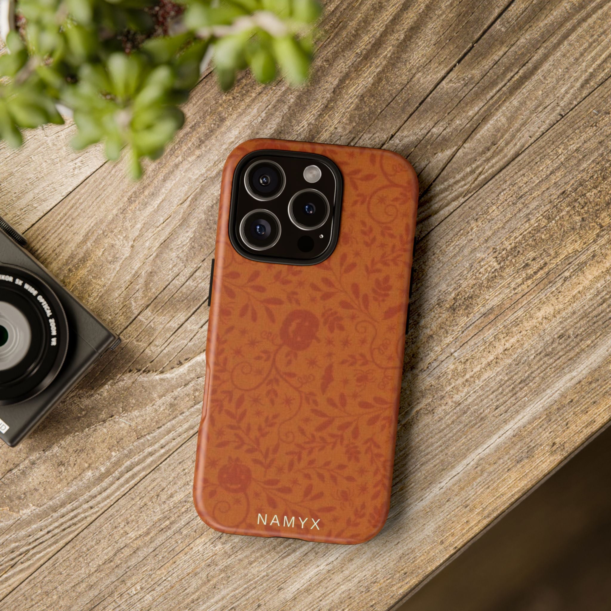 Floral Leather Phone Case — Rustic Orange Botanical Tough Case