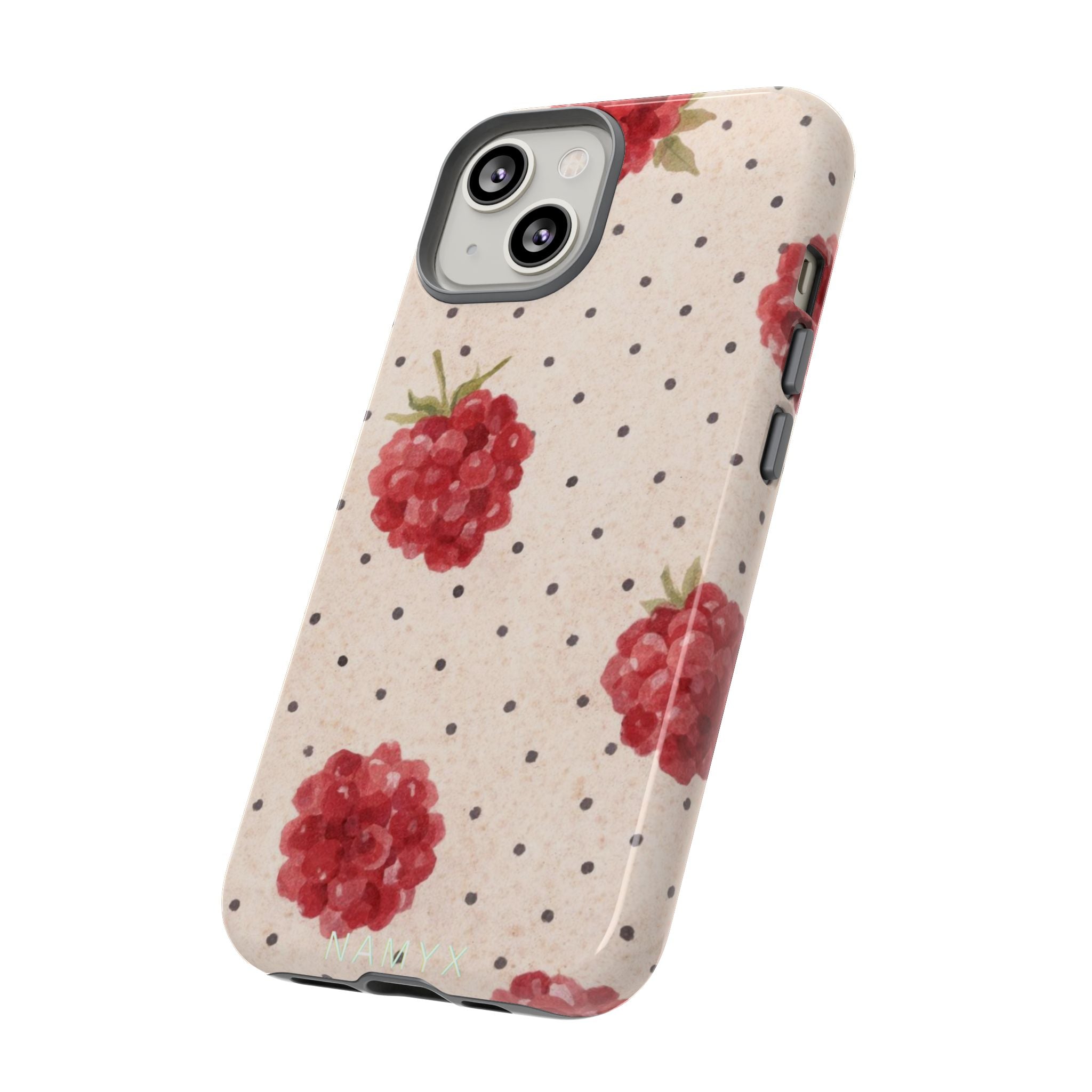 Raspberry Dotted Tough Phone Case — Vintage Floral Protective Cover