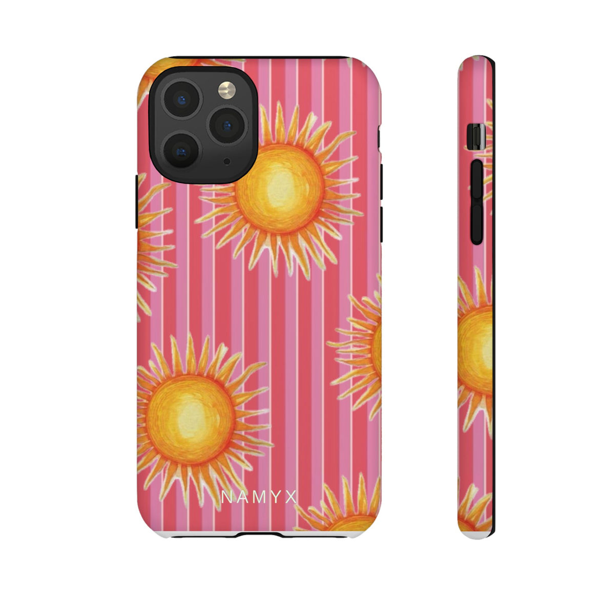 Sunburst Stripe Tough Phone Case — Bright Yellow Sun Pattern on Pink