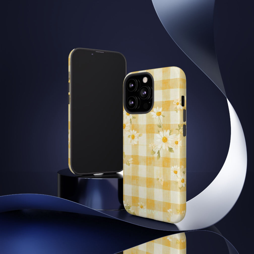 Daisy Gingham Tough Phone Case — Yellow Floral Protective Cover