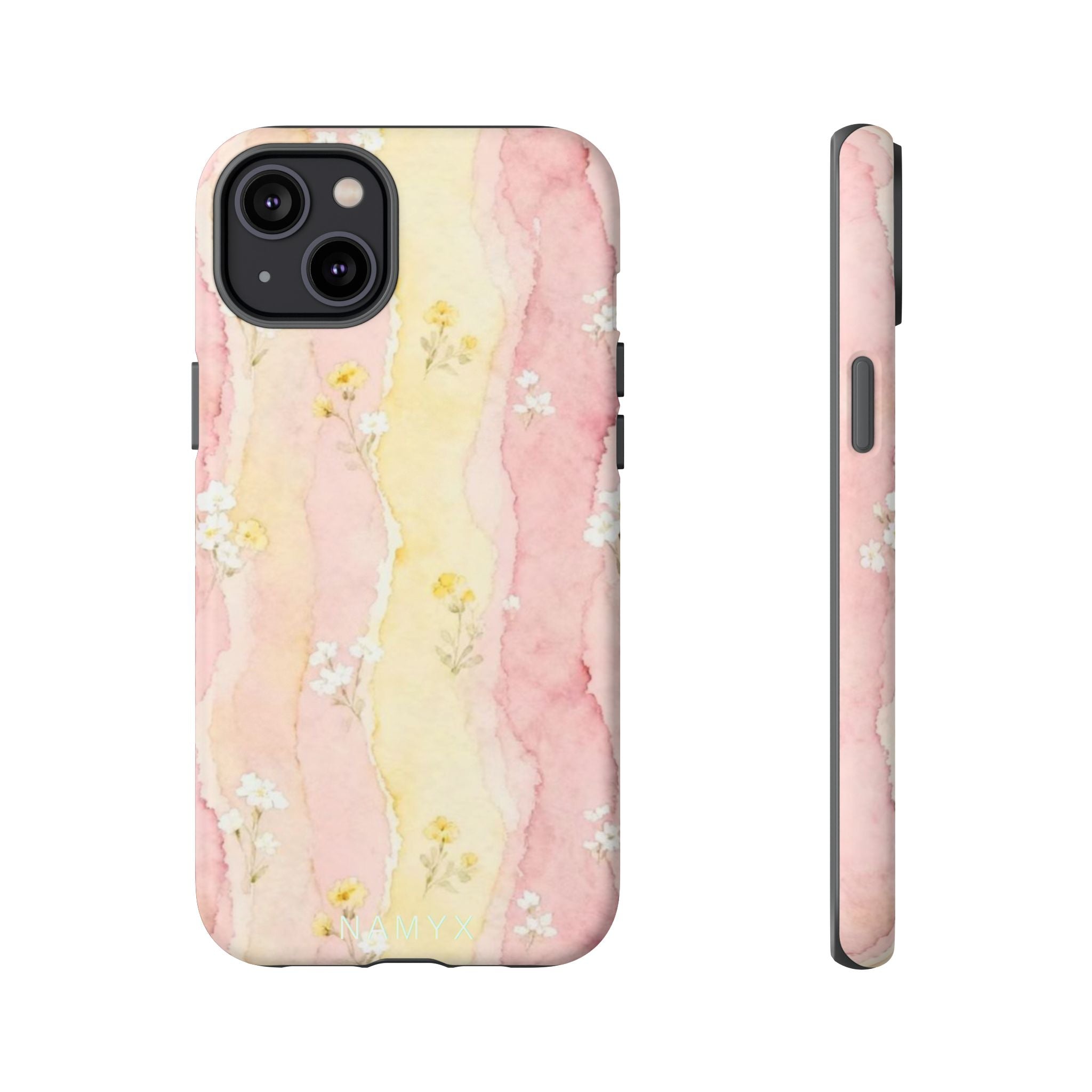 Floral Watercolor Tough Phone Case — Pink & Yellow Daisy Protective Cover