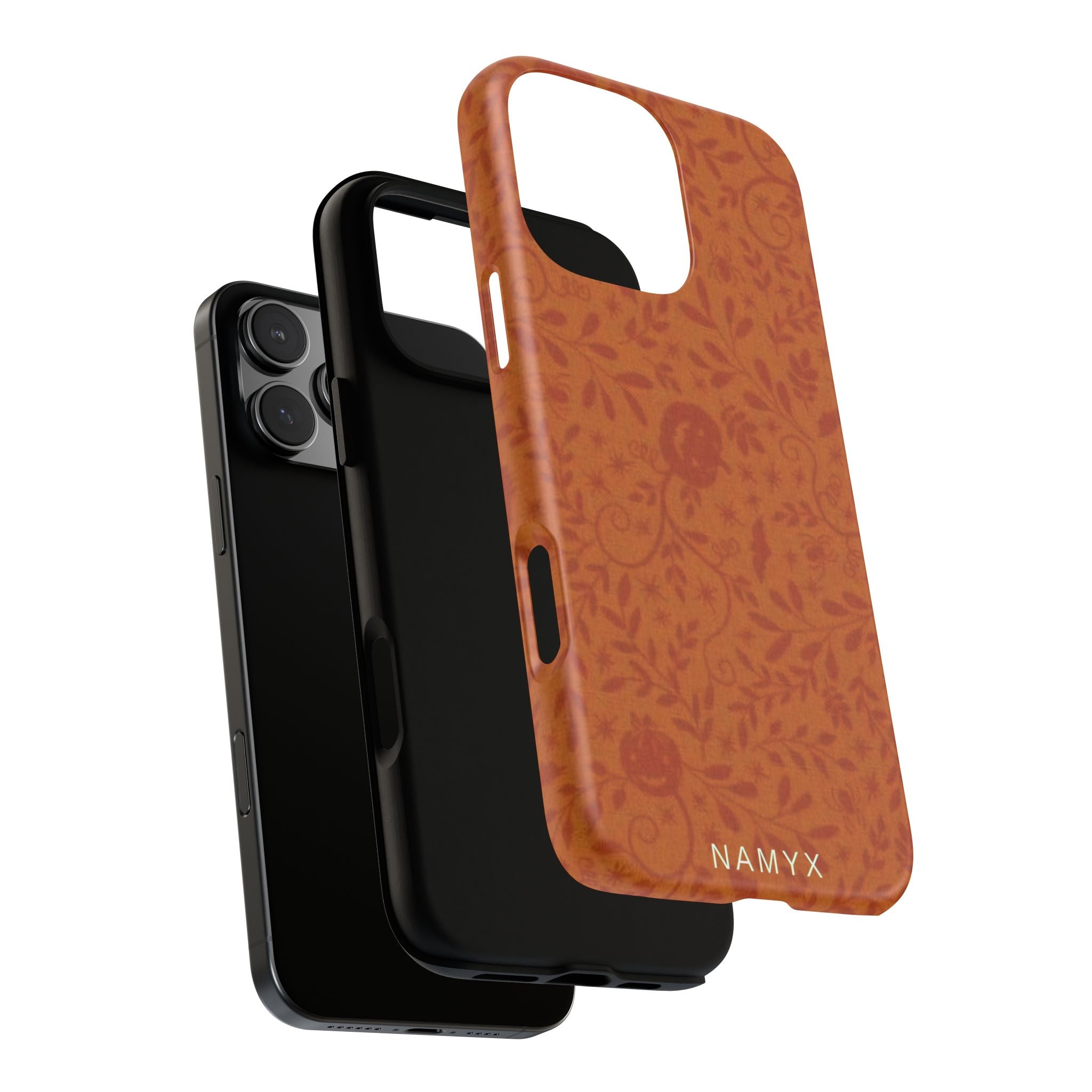 Floral Leather Phone Case — Rustic Orange Botanical Tough Case