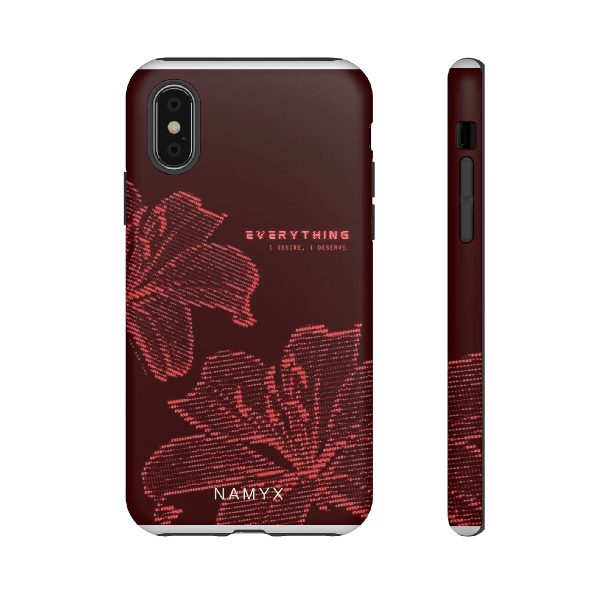 Floral Tough Phone Case — 'Everything' Burgundy Protective Cover