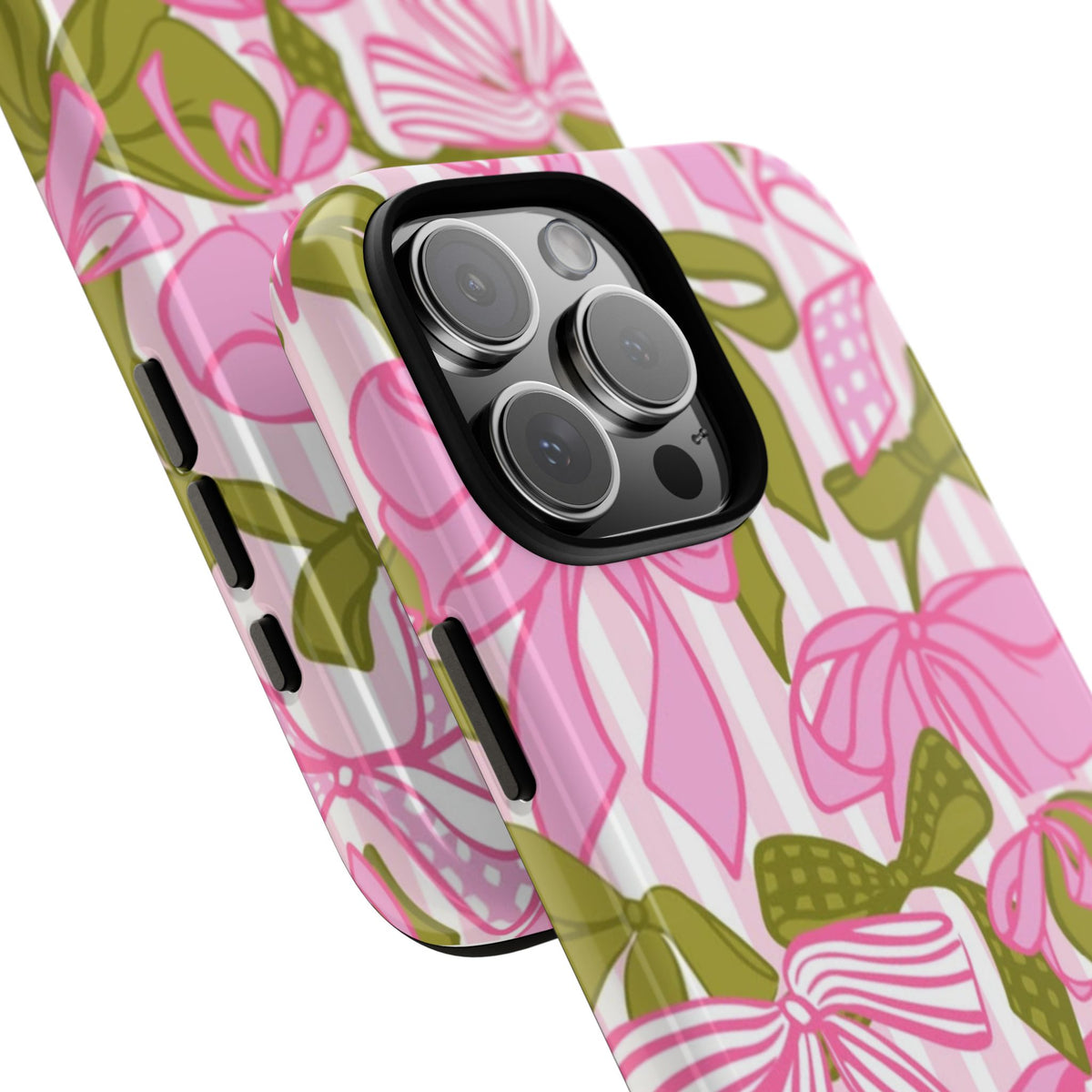 Bow Pattern Tough Case - Pink & Olive Floral Phone Cover