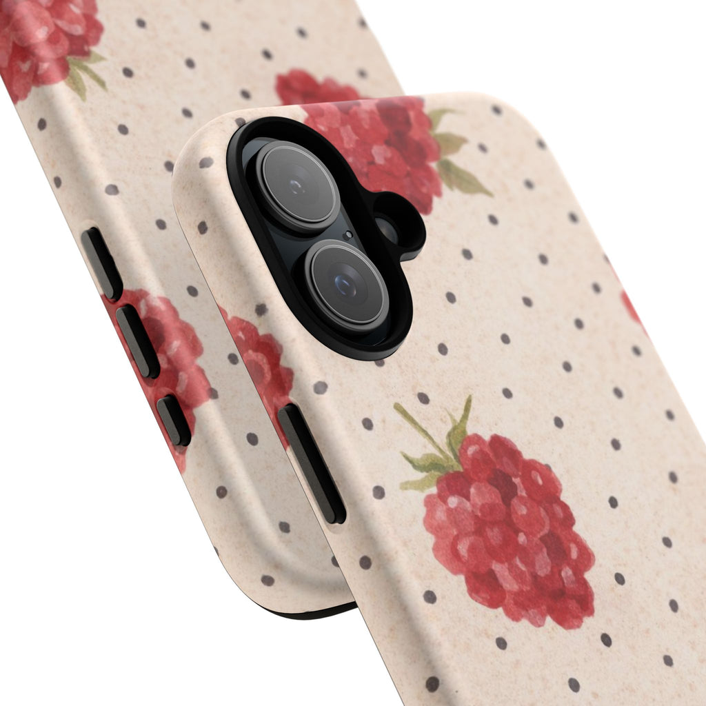 Raspberry Dotted Tough Phone Case — Vintage Floral Protective Cover